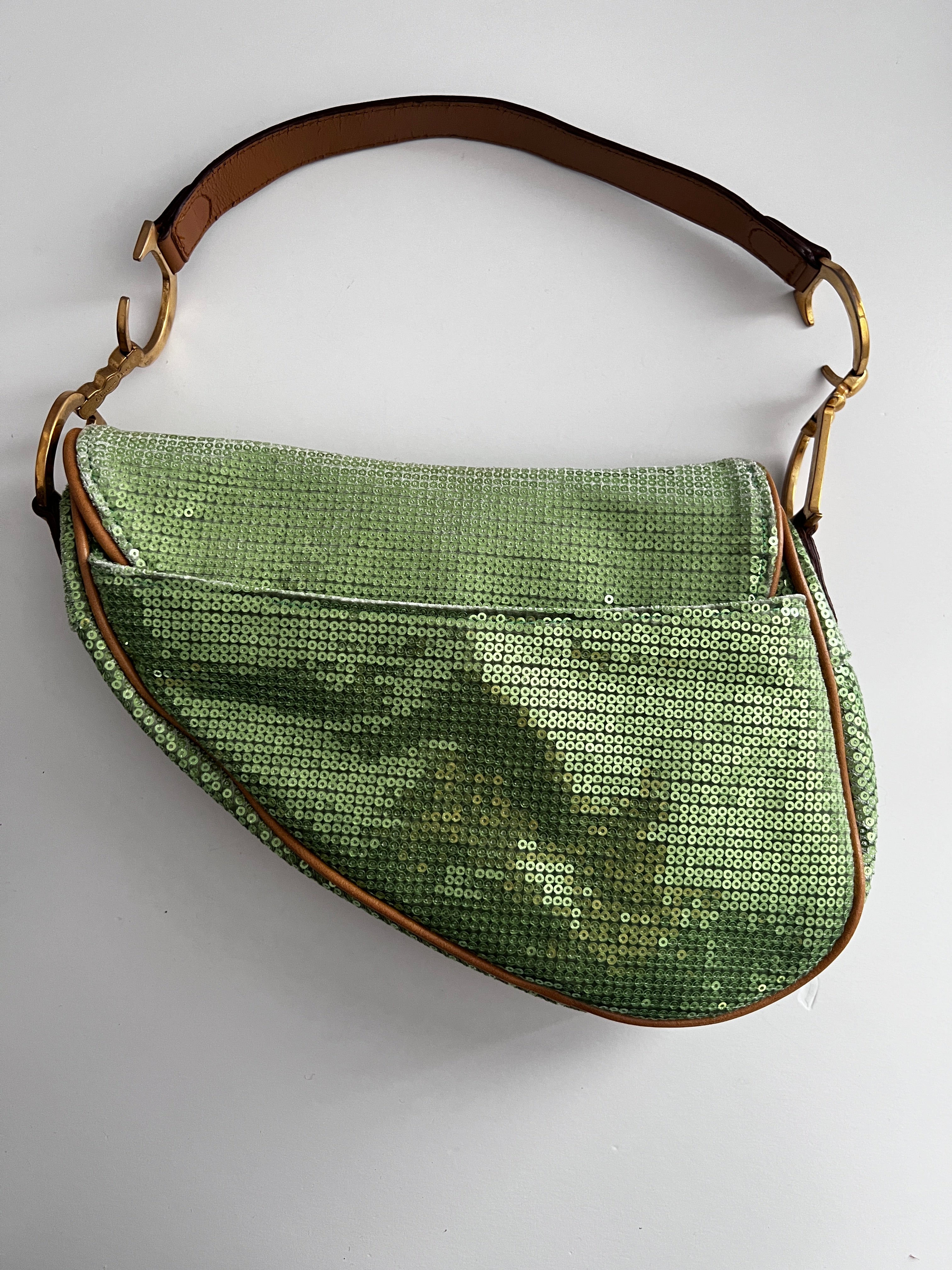 Dior Green Sequin Saddle Bag - Luxury Designer Handbag for Women | Perfect for Parties, Weddings & Evening Events