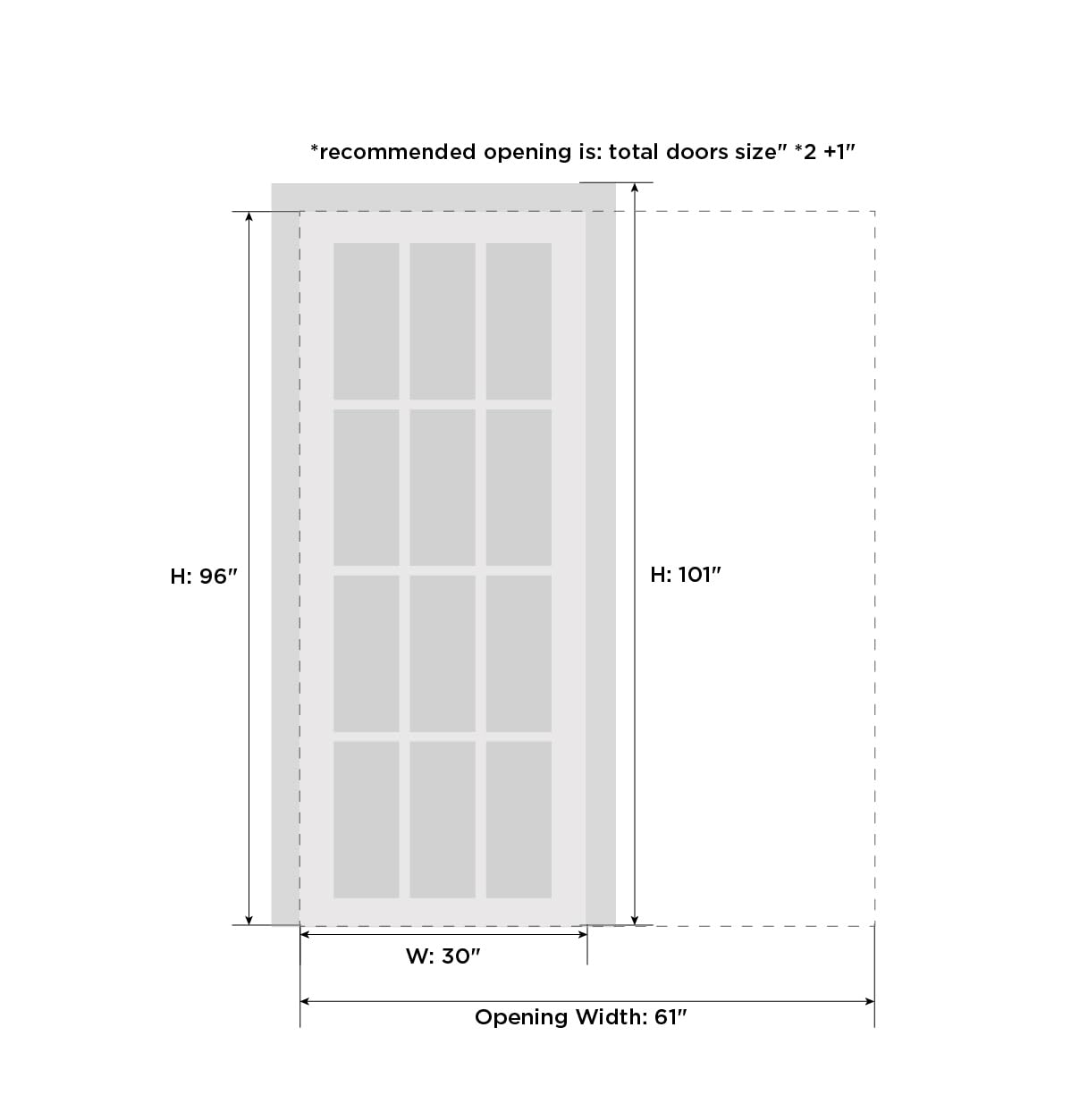 Modern 30x96 Pocket Door Kit with White Ash Quadro 4111 Frame & MDF Sliding Closet Door - Sturdy Hardware for Bedroom & Home Interior (Space-Saving Solution for Small Rooms & Tight Spaces)