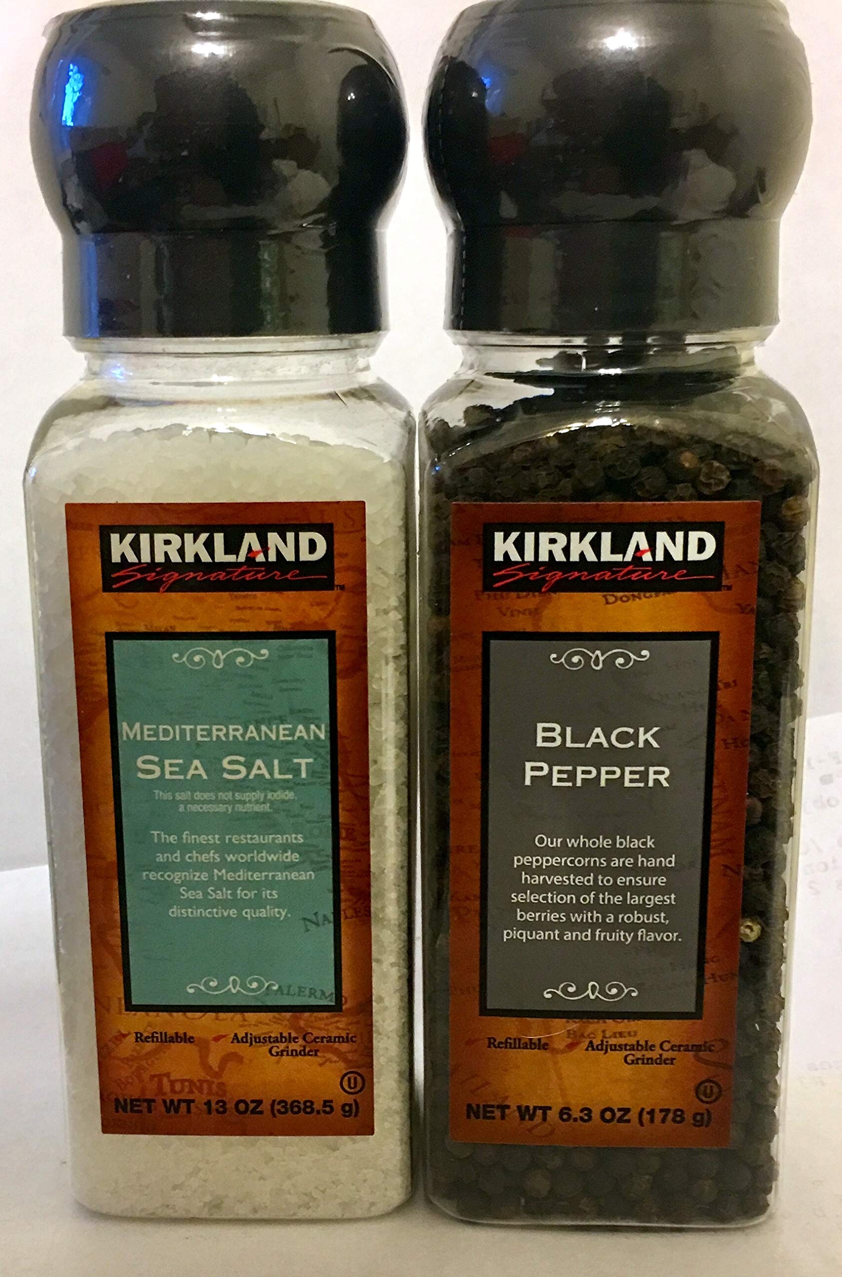 Kirkland Signature Himalayan Pink Salt & Black Pepper Grinder Combo Pack - 2 Pack, 16 oz Each | Gourmet Cooking, Seasoning & Table Use for Steak, Salad & More