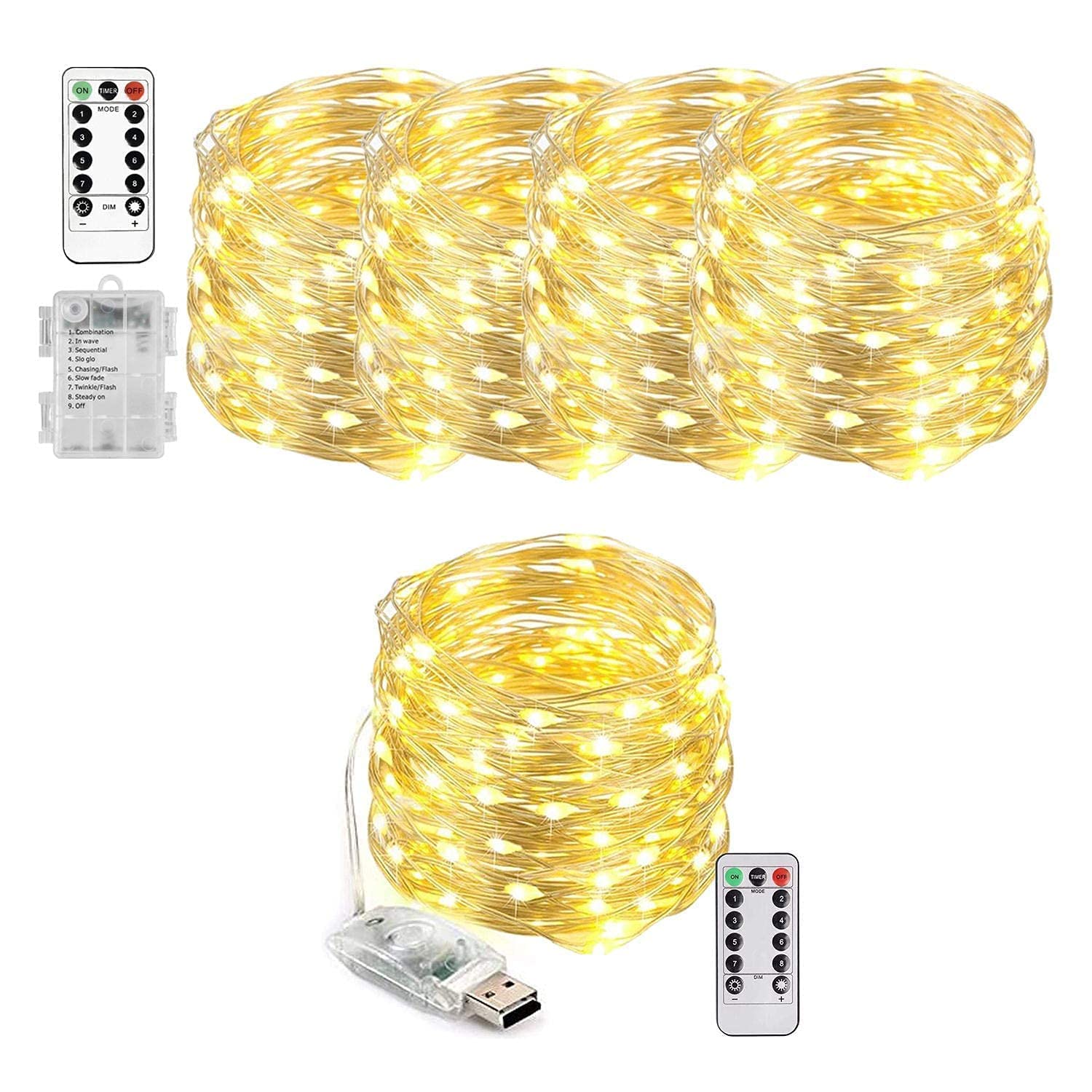 Homemory 340 LED Fairy Lights with Remote Control - 113ft Battery Operated String Lights, 8 Lighting Modes, Copper Wire USB Christmas Lights for Indoor & Outdoor Waterproof Decor (Warm White) - Perfect for Bedroom, Wedding, Party, Garden, and Holiday Decorations
