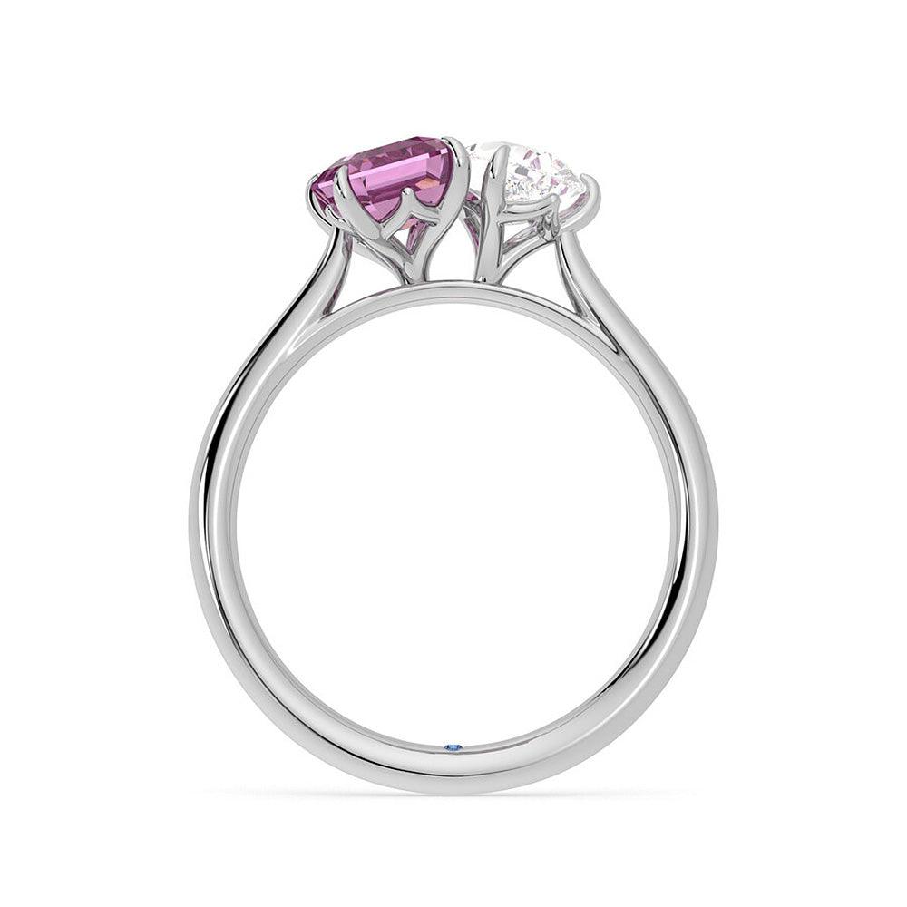 Toi et Moi Pear Shaped Moissanite & Emerald Cut Pink Sapphire Engagement Ring - Elegant Promise Ring for Proposal, Wedding, Anniversary - Perfect for Romantic Occasions