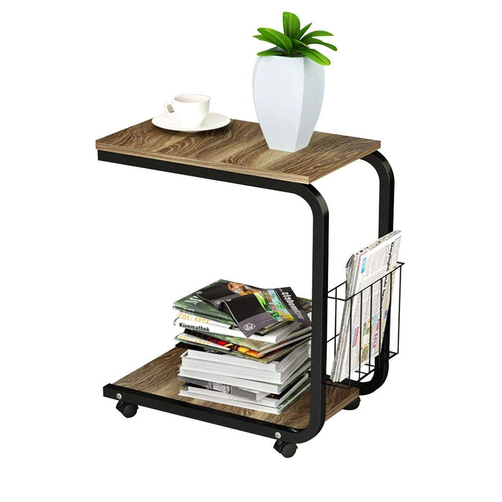Stylish Side End Table with Storage Bag - Wood & Steel Bedside Table for Snacks, Books & Decor | Mute Pulley & Lock Brake Function | Perfect for Living Room, Bedroom & Office Use - DELICATEWNN (Color: #3)