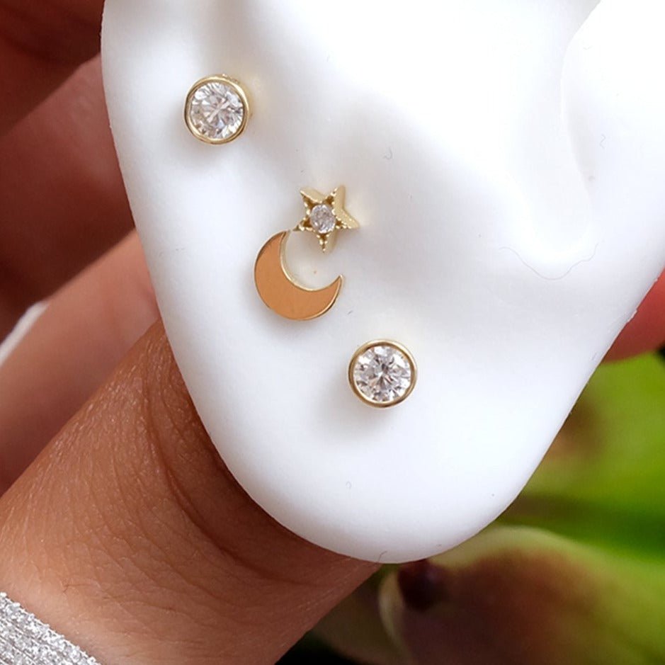 14K Solid Yellow Gold Gemstone Star Flat Back Stud Earrings with Milgrain Detailing - Perfect for Everyday Wear, Gifts & Special Occasions