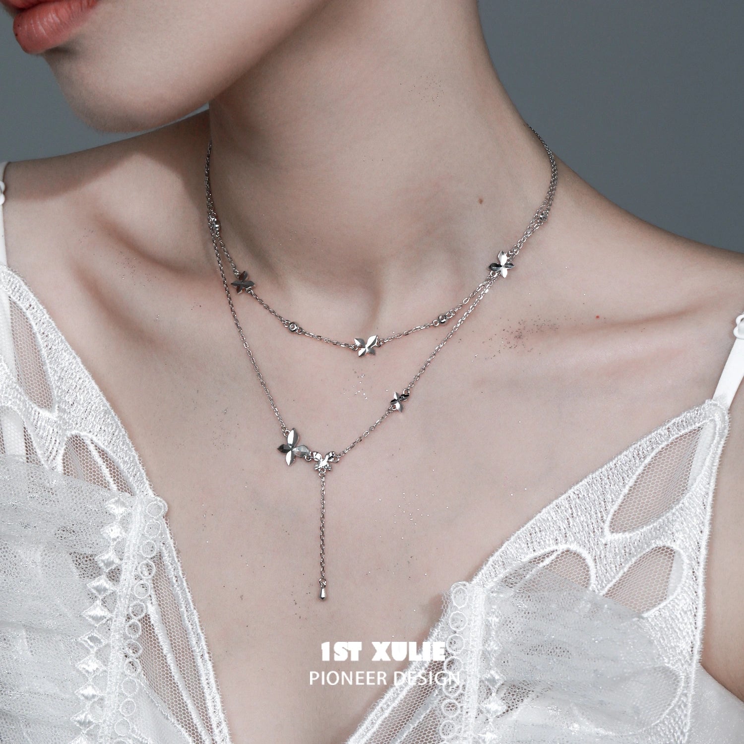 Whiterfly S925 Sterling Silver Butterfly Double Layer Choker Necklace for Women - Elegant Layered Chain Necklace for Party, Wedding, Gift & Everyday Wear