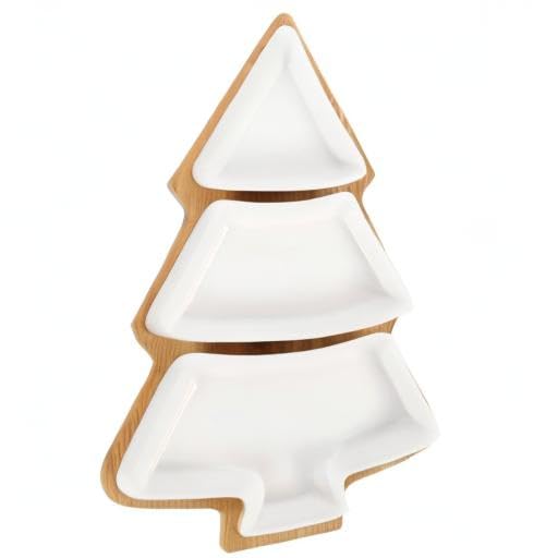 Angoily Christmas Tree Shaped Ceramic Serving Tray with Base - Holiday Appetizer Platter for Snacks, Fruit & Desserts - Perfect for Christmas Parties, Entertaining & Festive Gatherings (White)