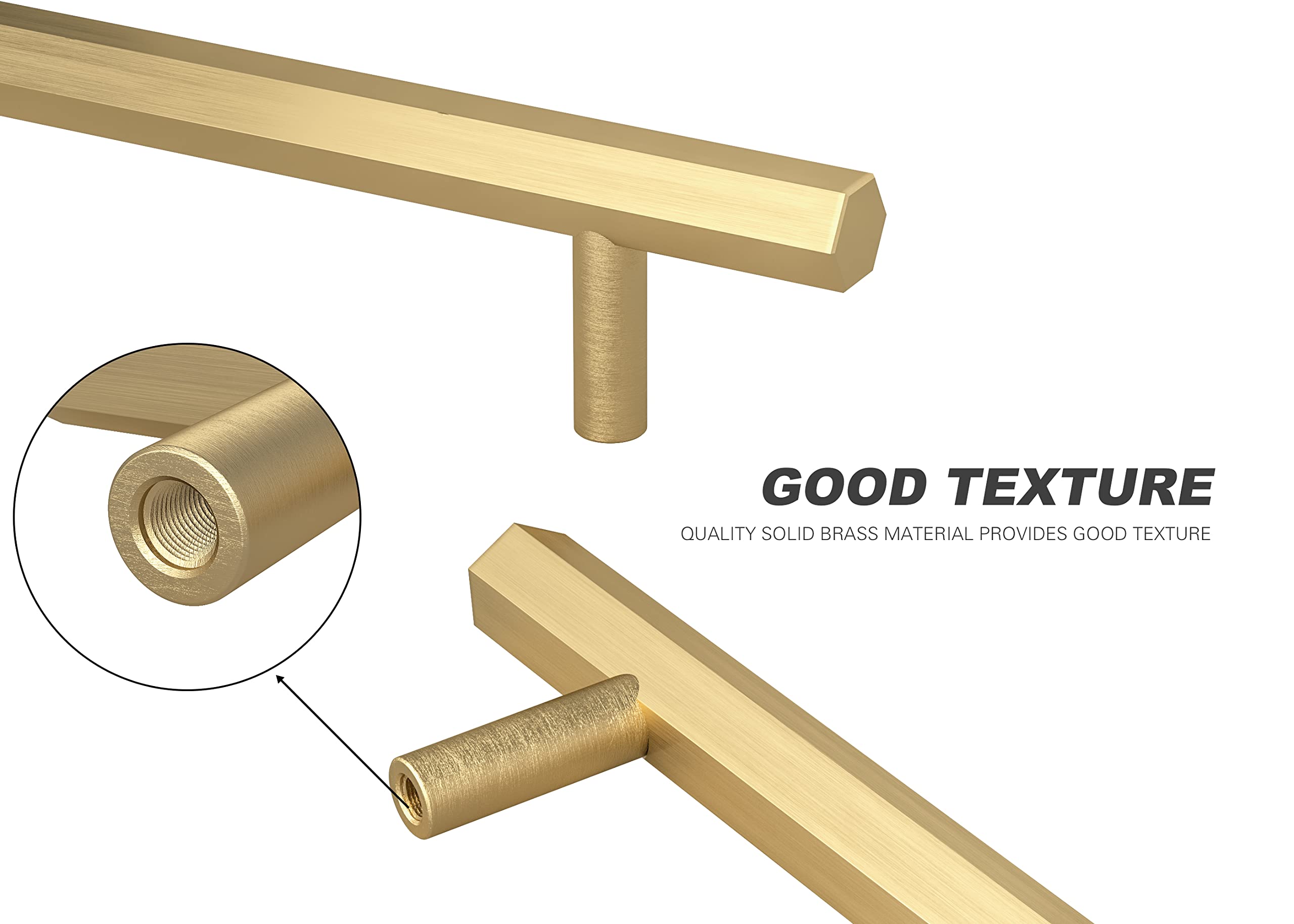 RZDEAL 4-Pack 5 Inch Solid Brass Kitchen Cabinet Handles - Brushed Gold Hexagon Bar Pulls for Modern Cabinets (5.0