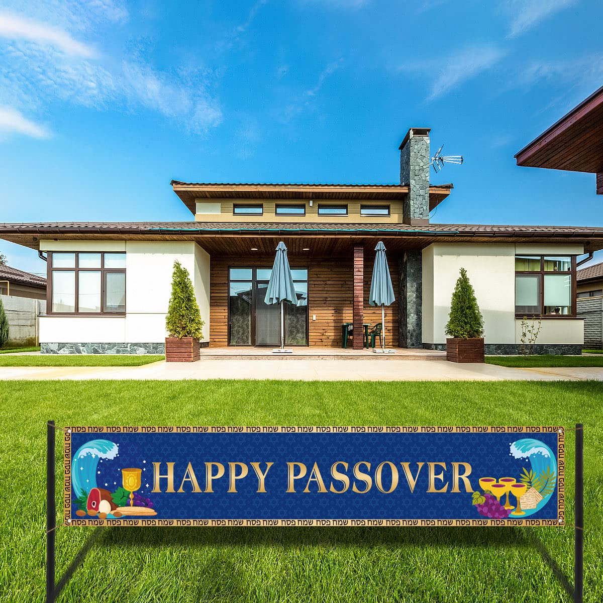 Happy Passover Banner - Jewish Pesach Seder Decor for Yard, Porch & Photo Booth Backdrop