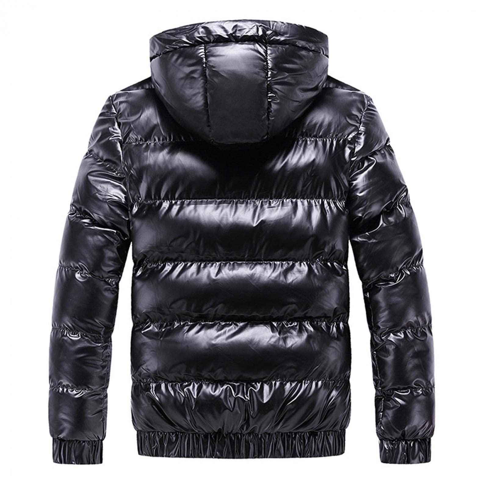 Men's Winter Puffer Jacket - Thick Warm Shiny Bubble Coat with Detachable Hood, Waterproof Down Jacket for Outdoor Activities, Skiing & Cold Weather Protection