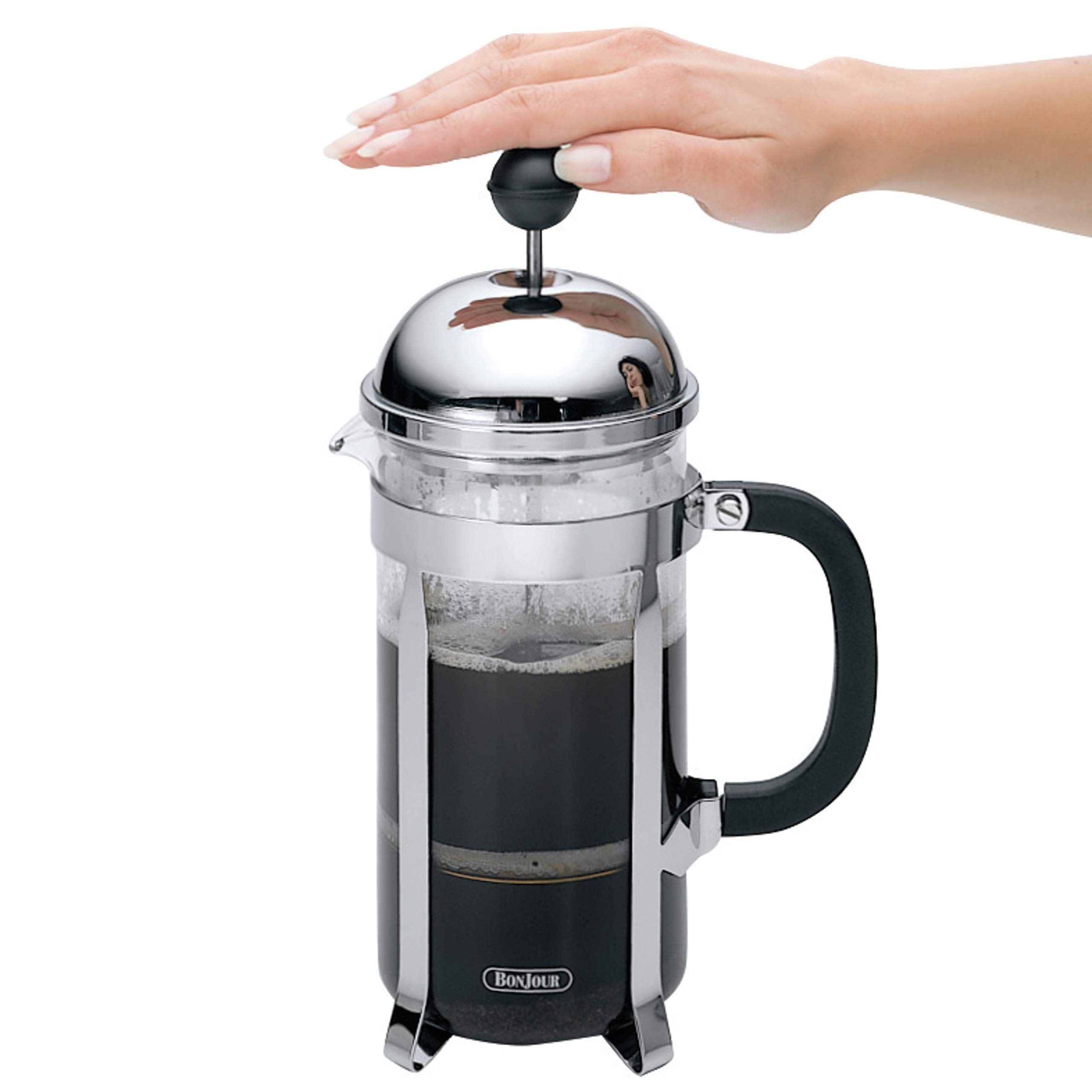 Bonjour Maximus 8 Cup French Press Coffee Maker - Stainless Steel Silver - Perfect for Home, Office & Camping Brewing