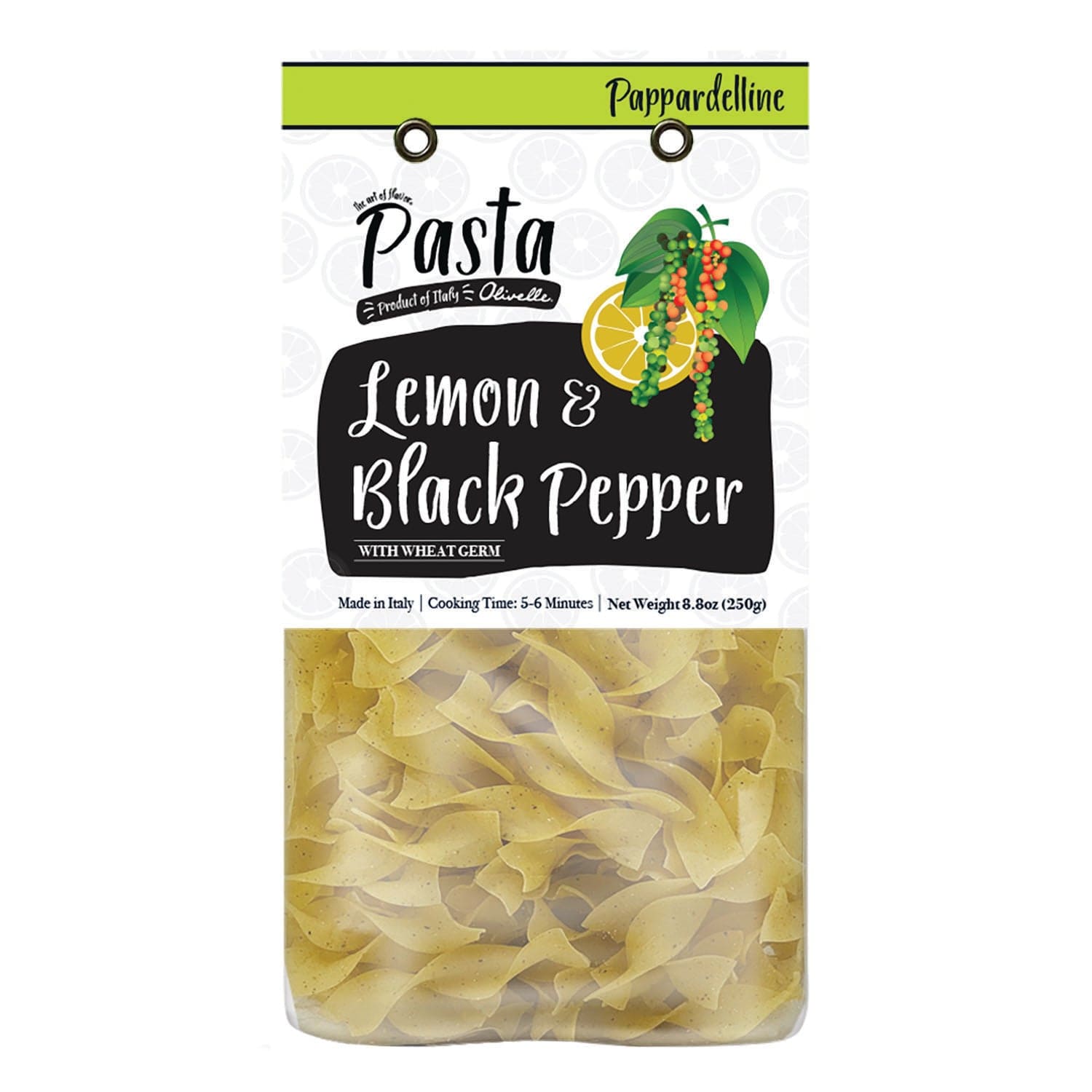 Olivelle Organic Lemon & Pepper Pappardelle Pasta - Premium Italian Pasta for Gourmet Cooking & Fine Dining
