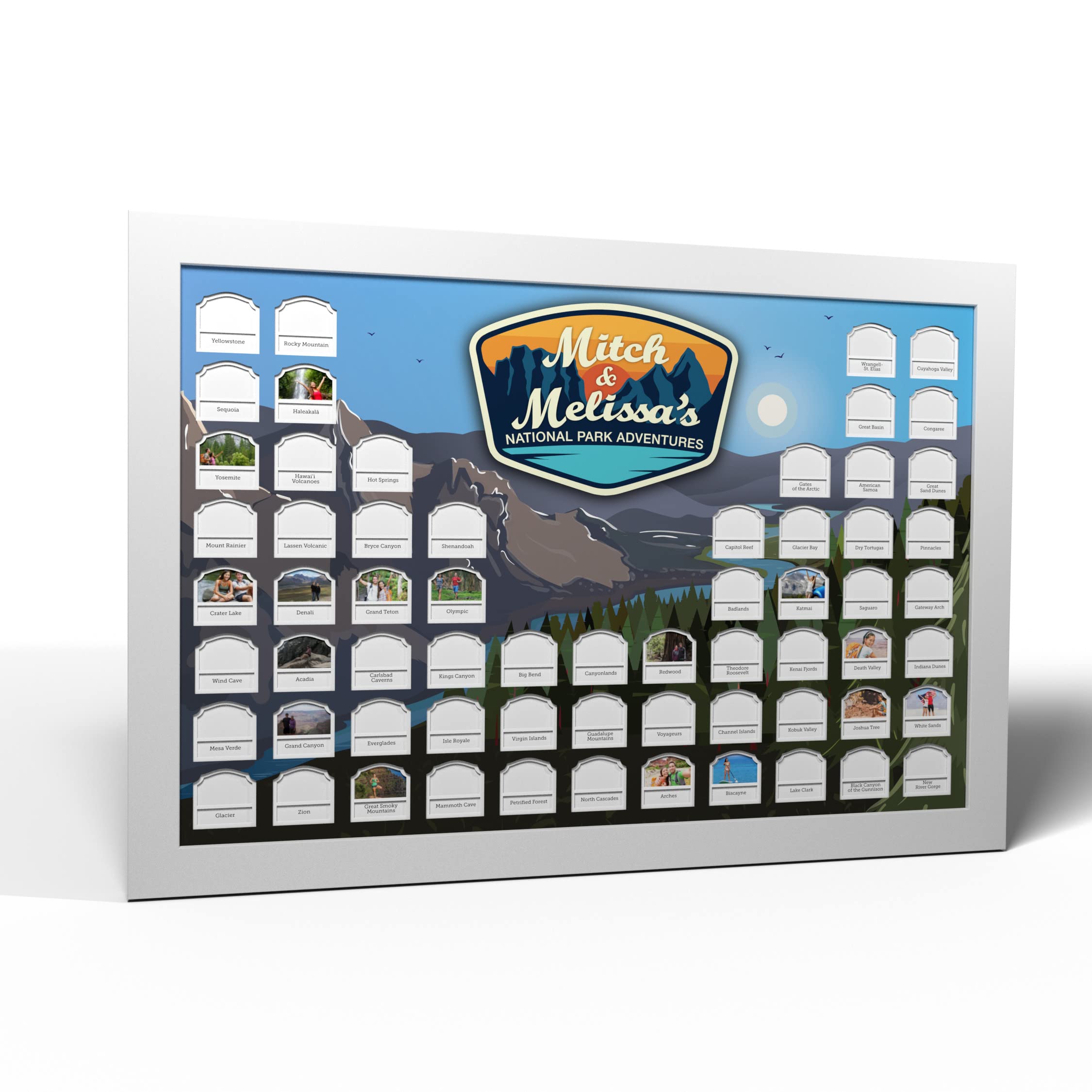 Personalized USA National Parks Photo Map - Custom Travel Gift with Optional White Frame - Made in America | Perfect for Home Decor, Office Wall Art & National Park Enthusiasts