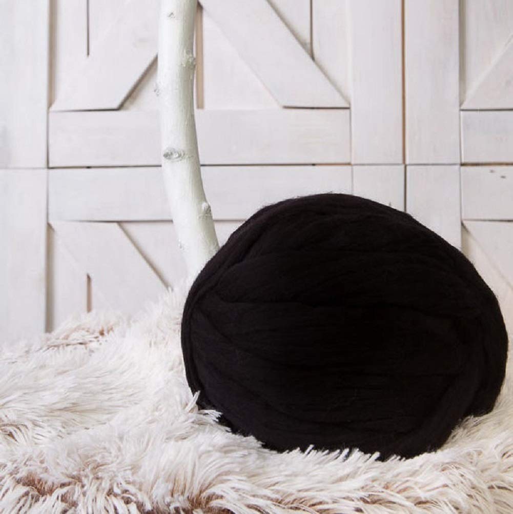 Giant Merino Wool Yarn for Arm Knitting - Super Soft Bulky Roving Yarn (8 lbs, Black) - Perfect for Chunky Knit Blankets, Scarves & Home Decor