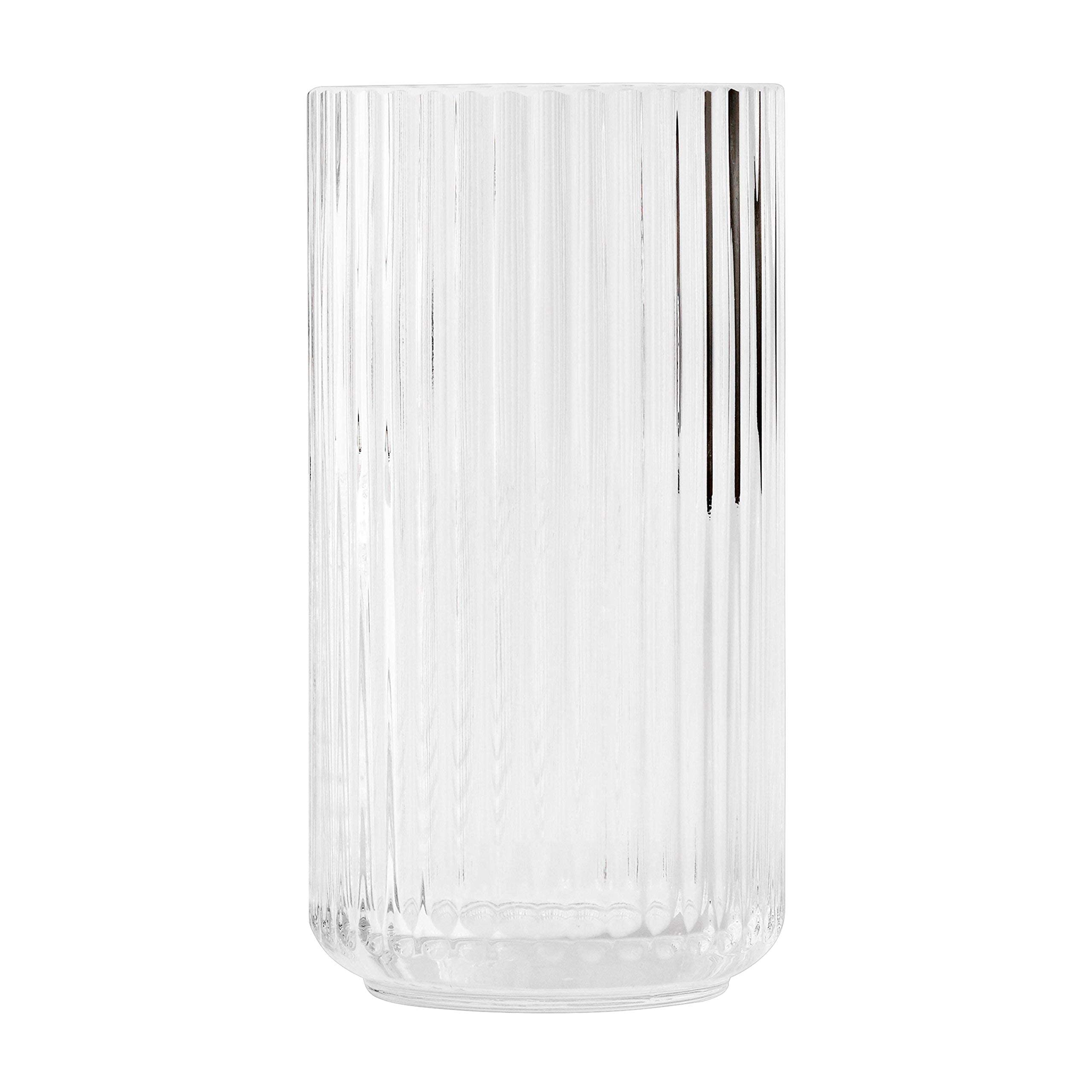 Lyngby Scandinavian Clear Transparent Mouth Blown Glass Vase - 20.5cm Height with Decorative Grooves - Perfect for Flowers, Plants, Candles & Tea Lights - Elegant Home Decor for Living Room, Dining Table & Wedding Centerpieces