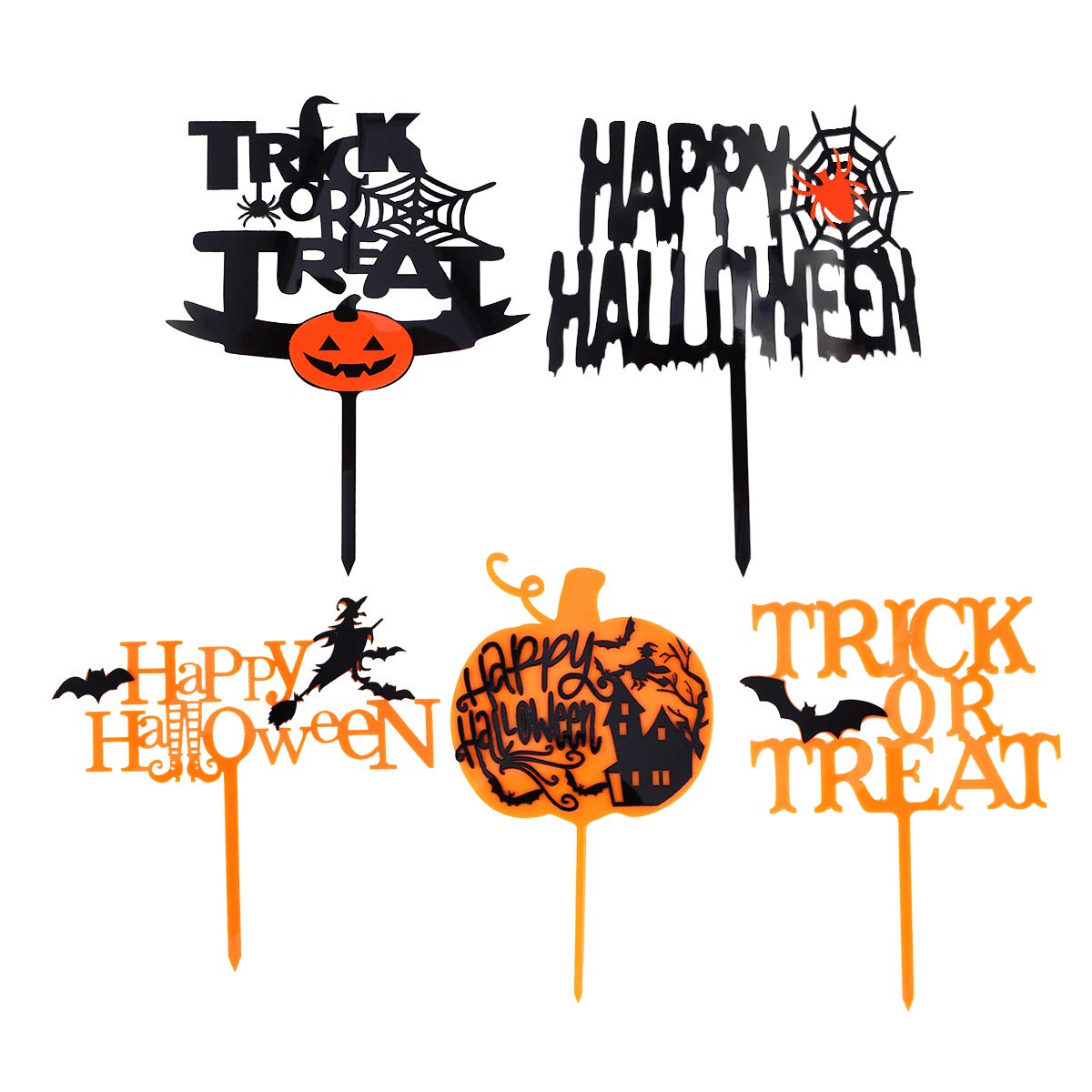 5pcs Halloween Acrylic Cake Toppers - Spooky Cake Decorations for Halloween Party, Birthday, Cupcake & Dessert Decorating