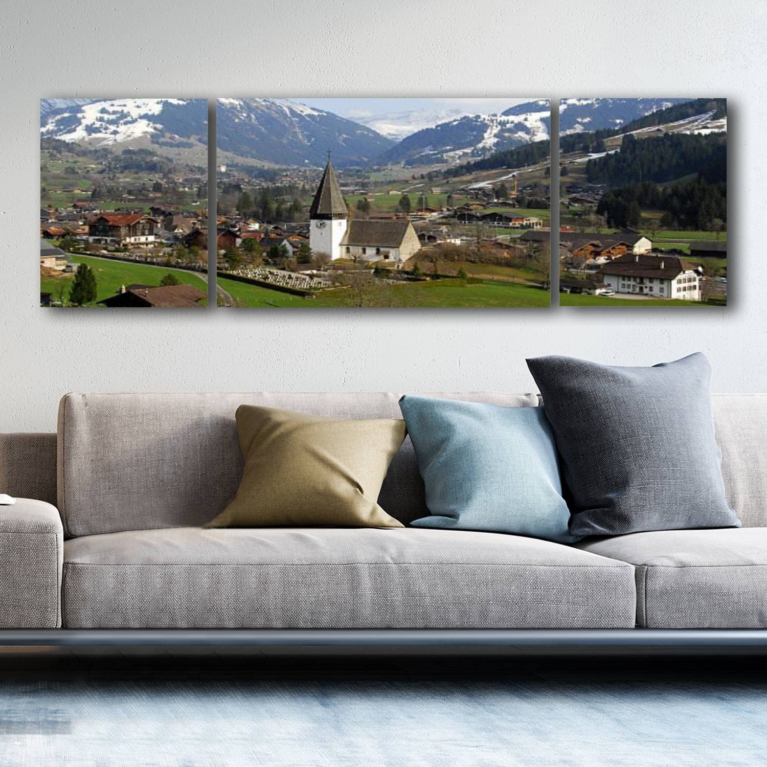 Premium Framed Giclee Canvas Print - Stunning Swiss Spring Landscape Wall Art (63