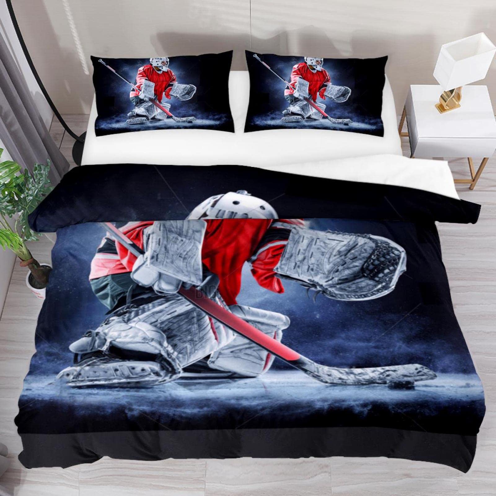 Josid Hockey Sports Duvet Cover Set - 3 Piece Twin Size Bedding Set with Zipper Closure (1 Duvet Cover + 2 Pillow Shams) | Soft Quilt Cover for Kids & Children | Perfect for Sports-Themed Bedrooms, Dorm Rooms & Hockey Fan Gifts
