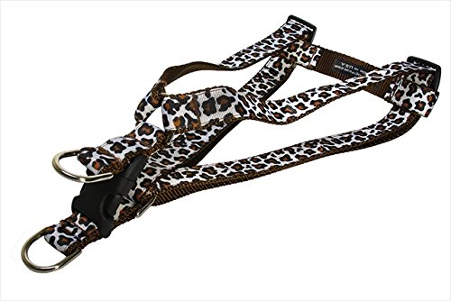 FlyFree Leopard Print Dog Harness for Medium Dogs - Adjustable & Breathable White & Brown Pet Vest - Perfect for Walking, Hiking & Outdoor Adventures