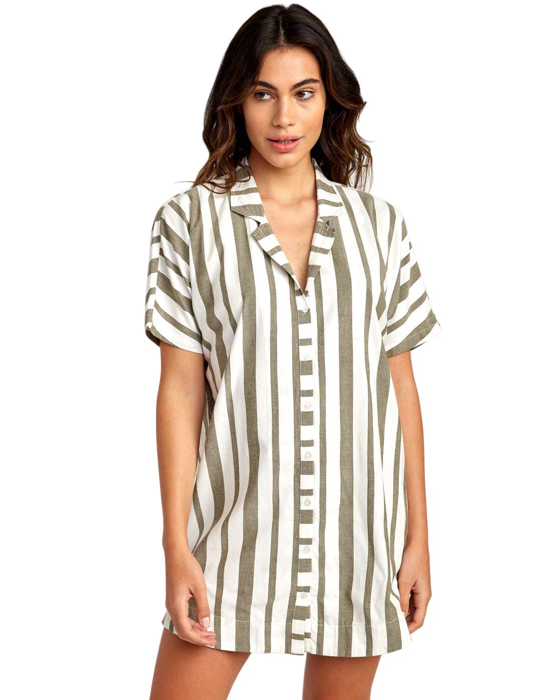 RVCA Women's Storm Oversized Shirt Dress - Casual Long Sleeve Button Down Tunic for Beach Cover Up, Streetwear & Everyday Fashion