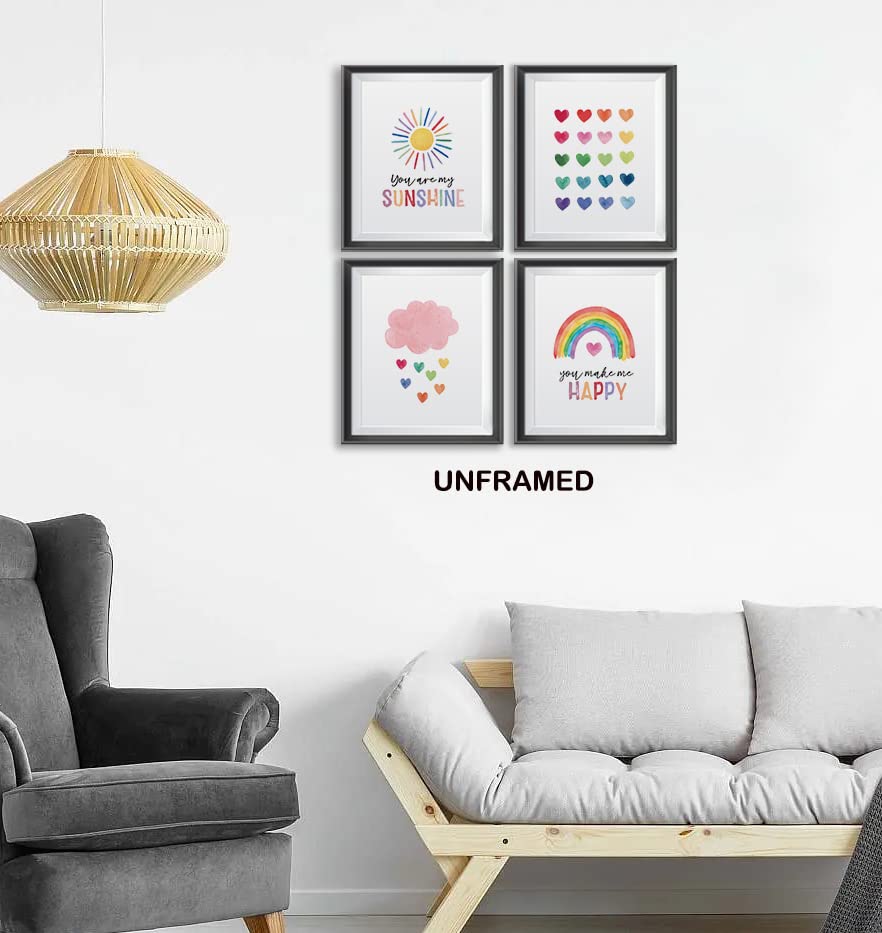 You Are My Sunshine Inspirational Quote Wall Art Prints - Boho Sun Rainbow Cloud Hearts Decor for Home, Girls Room, Kids Room, Nursery & Classroom - Set of 4 Unframed 8x10 Inch Posters - Perfect for Wall Decor, Gift Giving & Motivational Spaces
