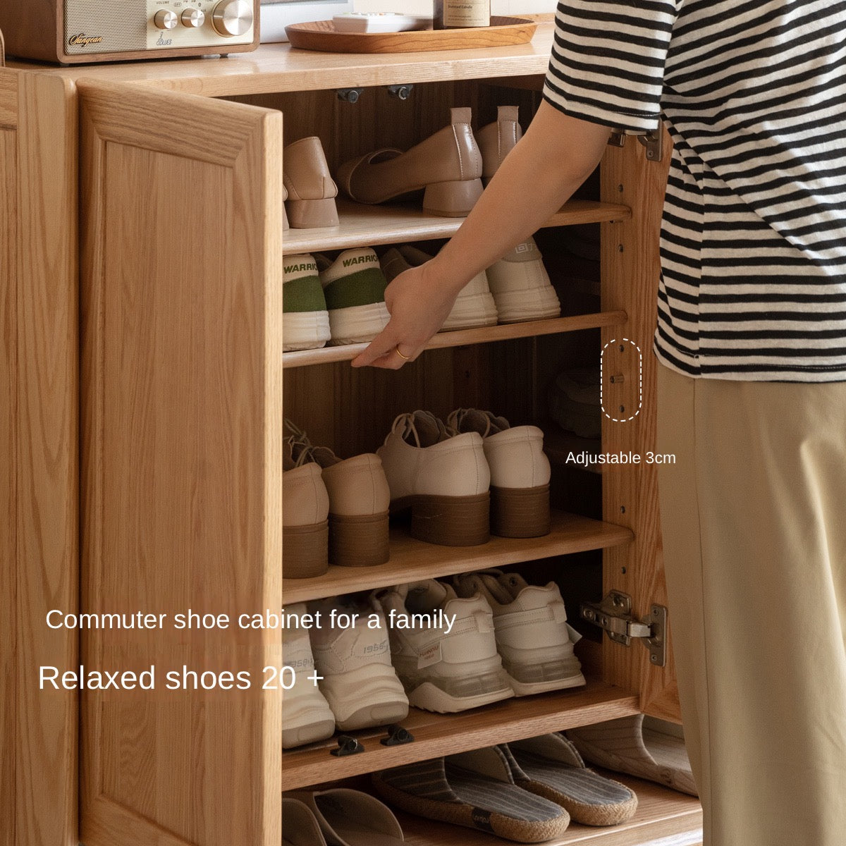 Solid Oak Wood Shoe Storage Cabinet - Modern Nordic Style with Rock Slab Design - Perfect for Entryway, Bedroom, or Closet Organization