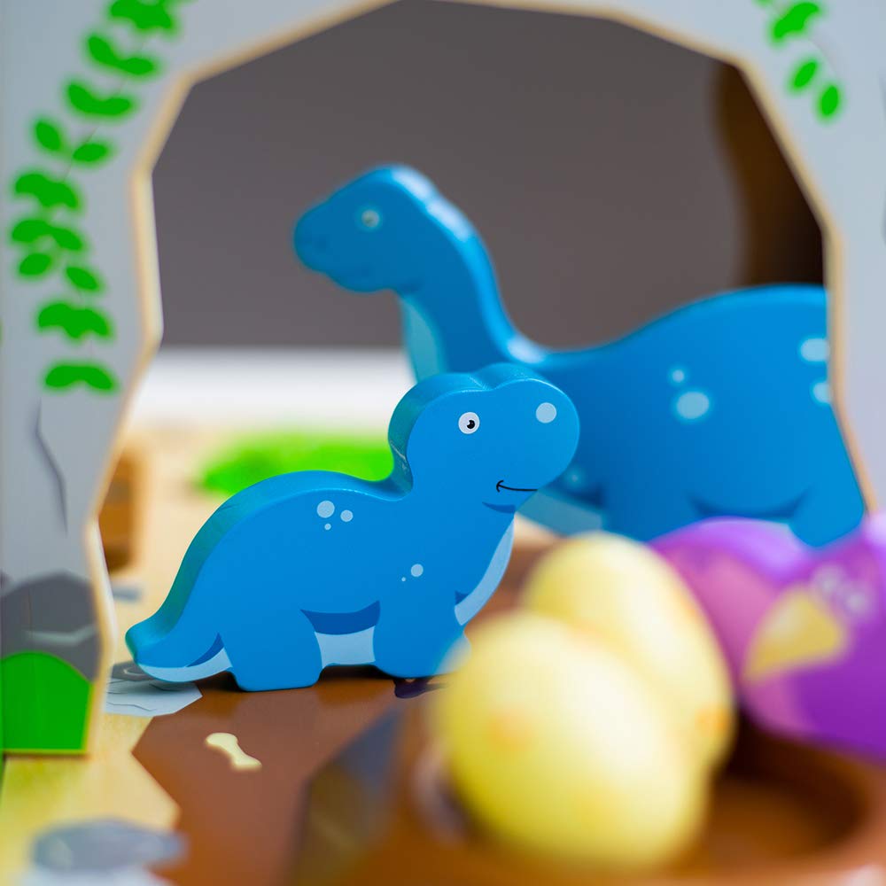 Bigjigs Toys Wooden Dinosaur Island Playset - Complete Prehistoric Toy Set with Volcano & Trees for Kids, Educational STEM Learning & Imaginative Play