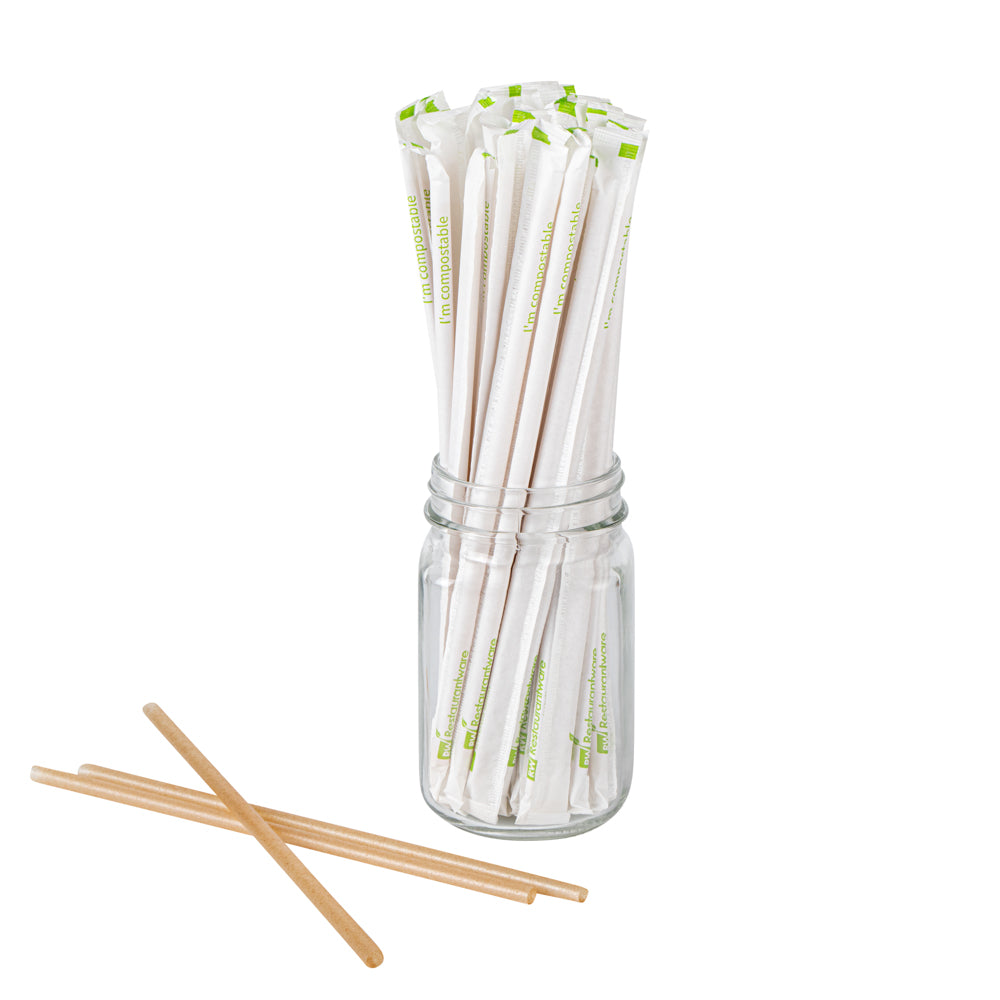 Eco-Friendly Compostable PLA Plastic & Sugarcane Straws - 8 1/4 Inch, 100 Count Box - Biodegradable Drinking Straws for Parties, Restaurants & Home Use
