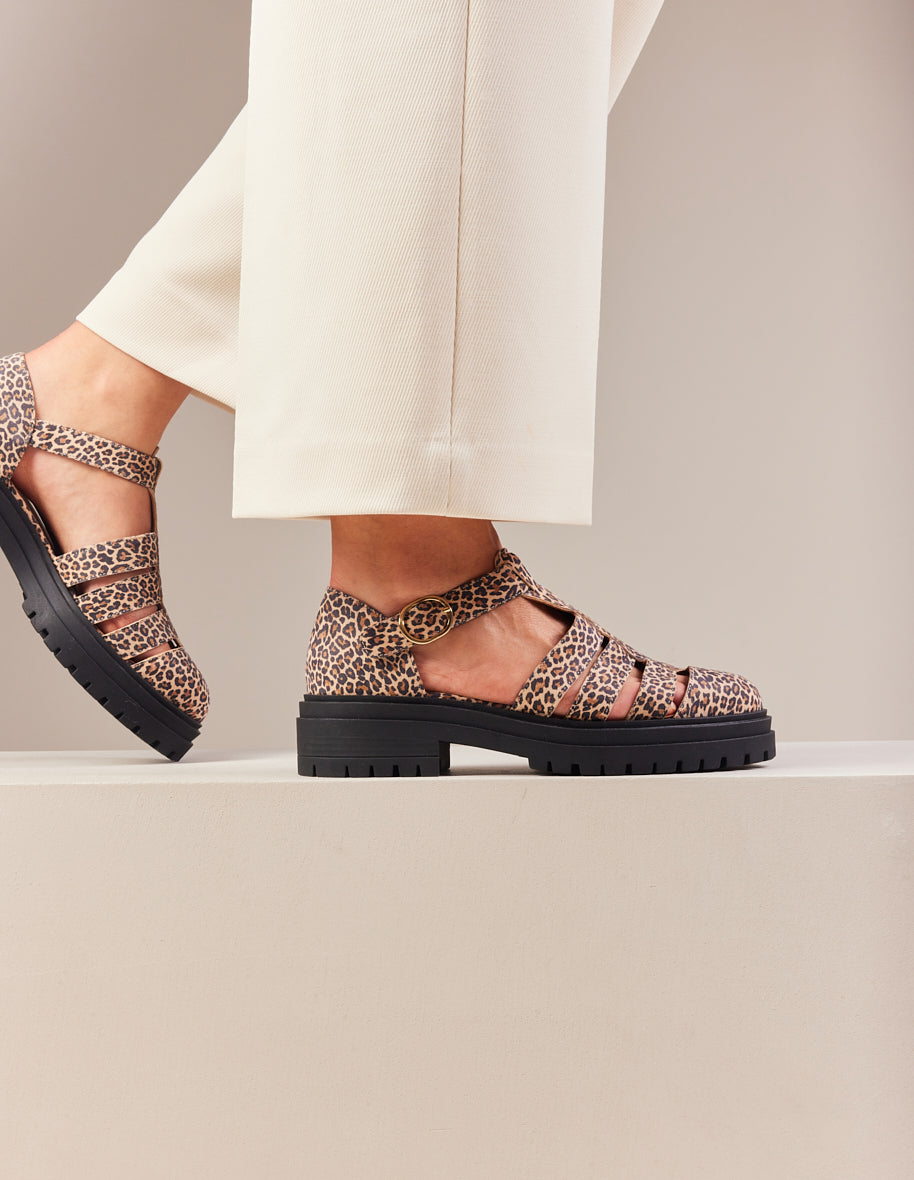 Rosalia Leopard Print Leather Sandals - Stylish & Comfortable Women's Fashion Sandals for Summer, Beach, and Casual Outings