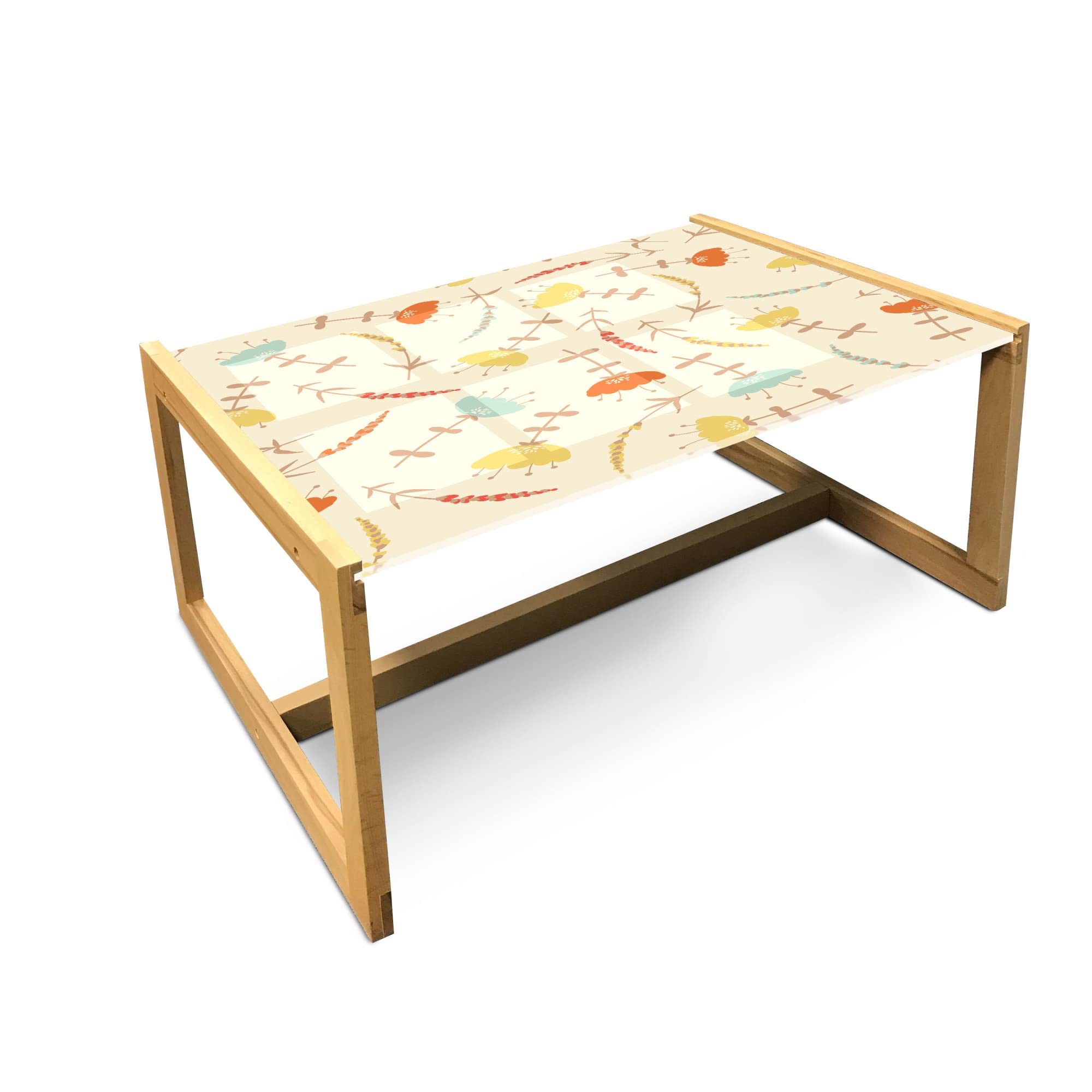 Ambesonne Botanical Coffee Table - Large Acrylic Glass Center Table with Wooden Frame, Burgeoning Floral Design in Eggshell Multicolor - Perfect for Living Room, Office, Dorm & Home Decor
