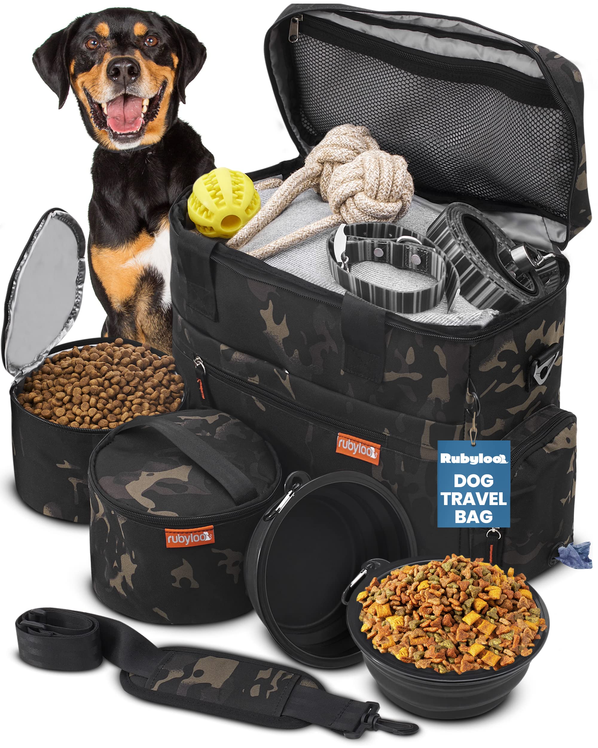 The Original Doggy Bag™ - Premium Dog Travel Bag for Supplies & Accessories - Perfect Gift for Dog Owners - Includes 2 BPA-Free Travel Bowls & 2 Food Containers - Pet Travel Kit for Road Trips, Camping, RV & Outdoor Adventures