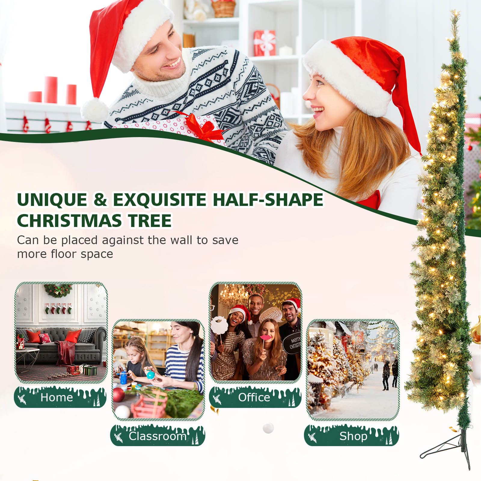 Goplus 7ft Pre-Lit Artificial Christmas Tree with 150 Warm White LED Lights, 403 Branch Tips - Foldable PVC Pine Needle Xmas Tree with Metal Stand for Indoor Home, Office, Party Holiday Decor | Perfect for Living Room, Bedroom & Festive Celebrations