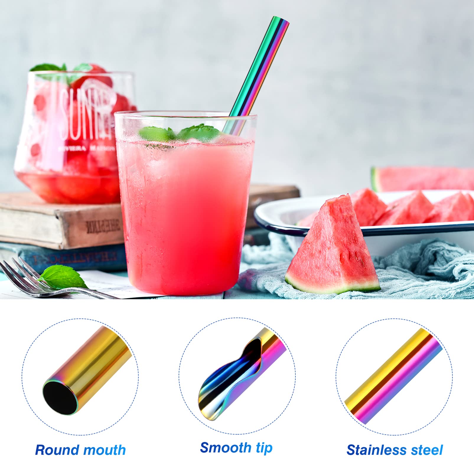 Reusable 304 Stainless Steel Metal Straws - 4 Pack Colorful Coffee Stirrers & Smoothie Straws | Eco-Friendly Drinking Straws for Iced Coffee, Bubble Tea, Cocktails & Home/Office Use
