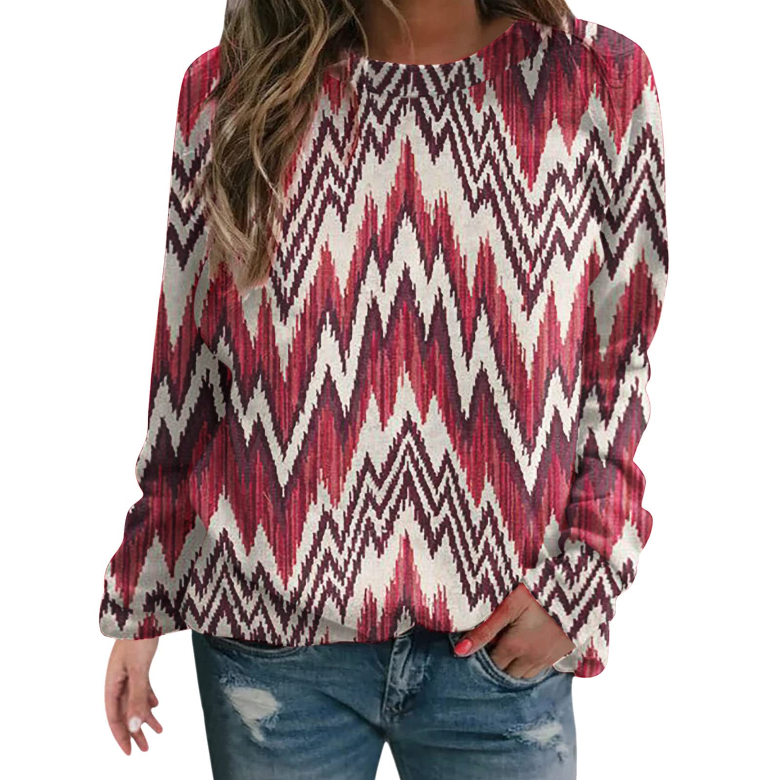 Vintage Print Pullover Sweatshirt for Women - Long Sleeve Lightweight Cardigan Blouse with Retro Design | Perfect for Casual Wear, Layering & Fall Fashion