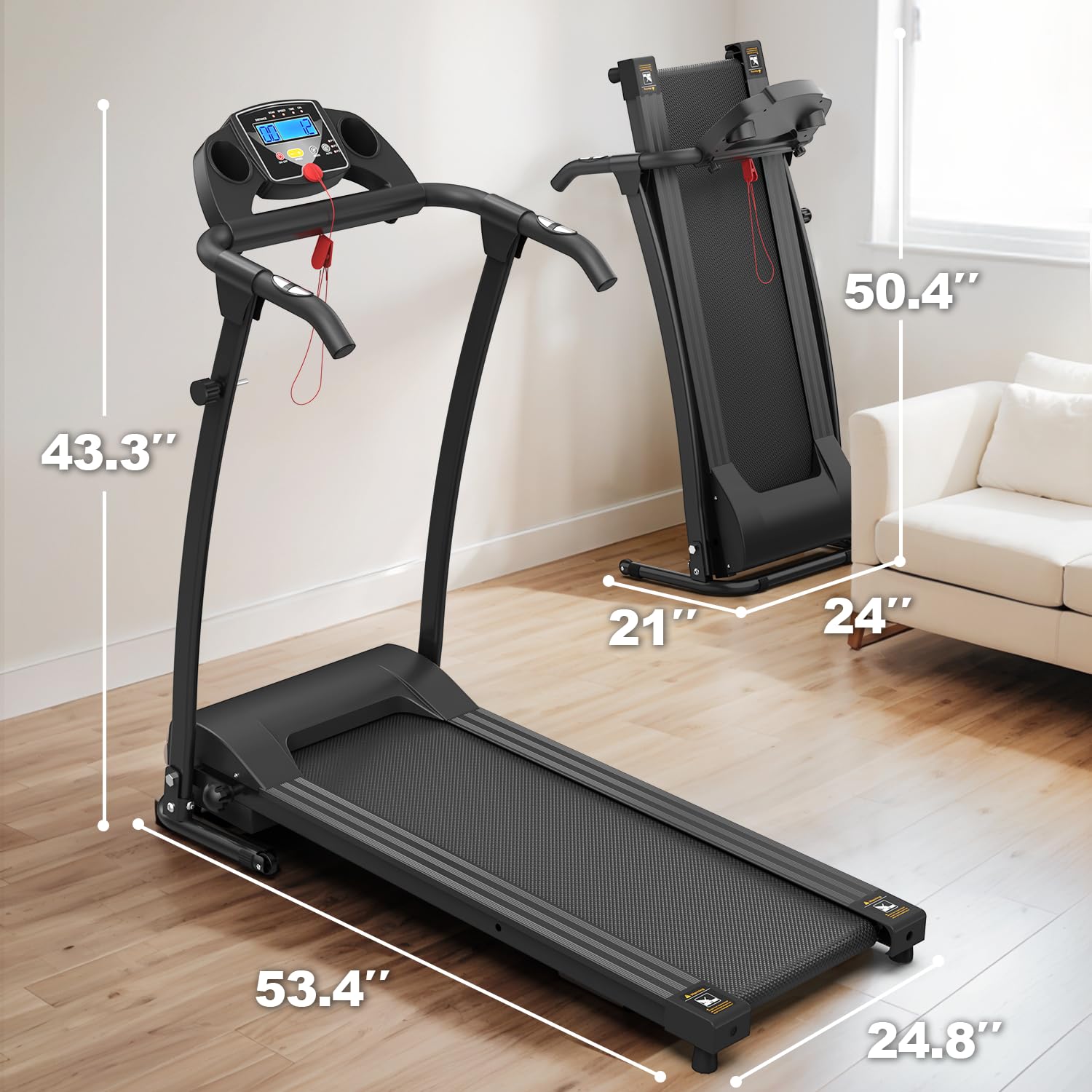 2.5HP Foldable Treadmill for Home - Lightweight Portable Running Machine with Quiet Motor for Walking, Jogging & Fitness - Perfect for Small Spaces in Apartments, Home Offices & Compact Living Areas