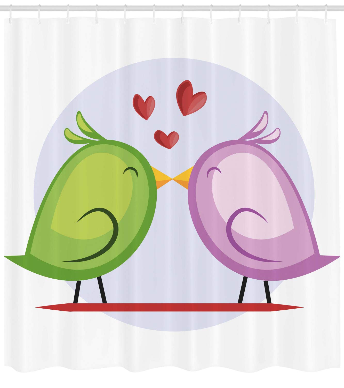 Ambesonne Green and Mauve Birds Kissing Shower Curtain with Circle Pattern - 69