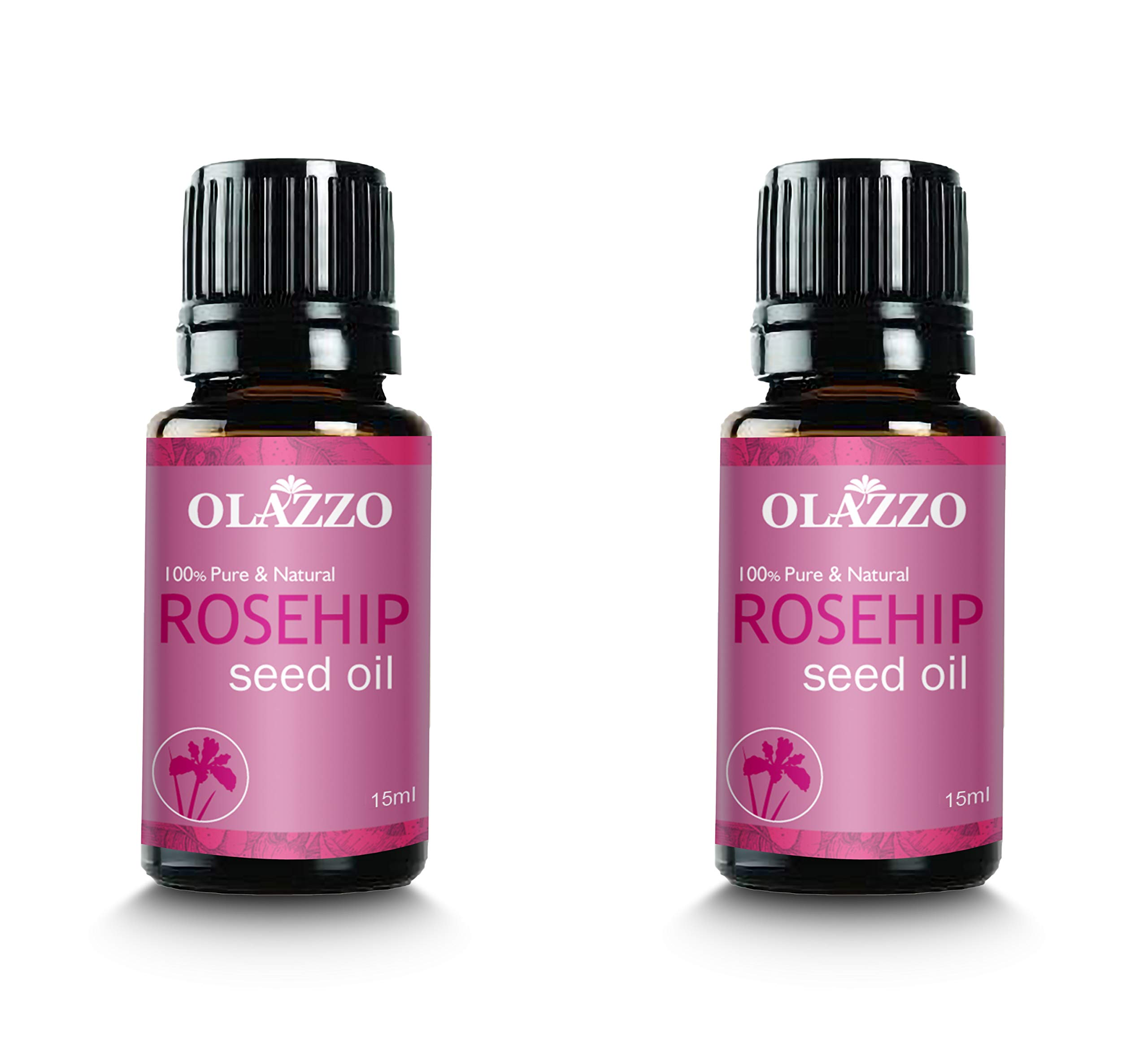 OLAZZO Organic Rosehip Oil for Face & Hair - 15ml (Pack of 2) - Anti-Aging, Wrinkle Reduction, Dark Circle Treatment, Hair Growth Serum - Perfect for Night Skincare Routine & Curly Hair Care