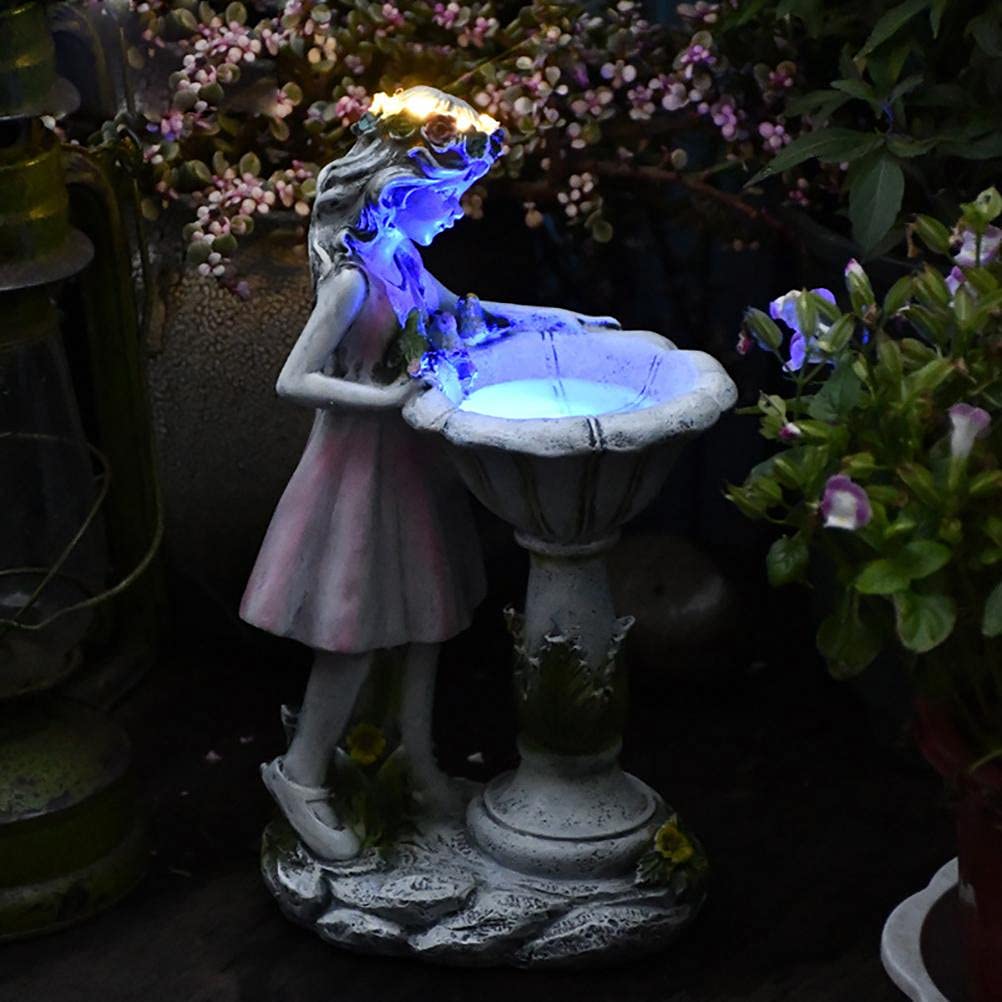 Solar Powered Fairy Garden Statue - Shiker Solar Lighted Girl Bird Bath Sculpture, Resin Angel Figurine for Outdoor Garden Decor, Small - Perfect for Patio, Yard & Fairy Garden Landscaping