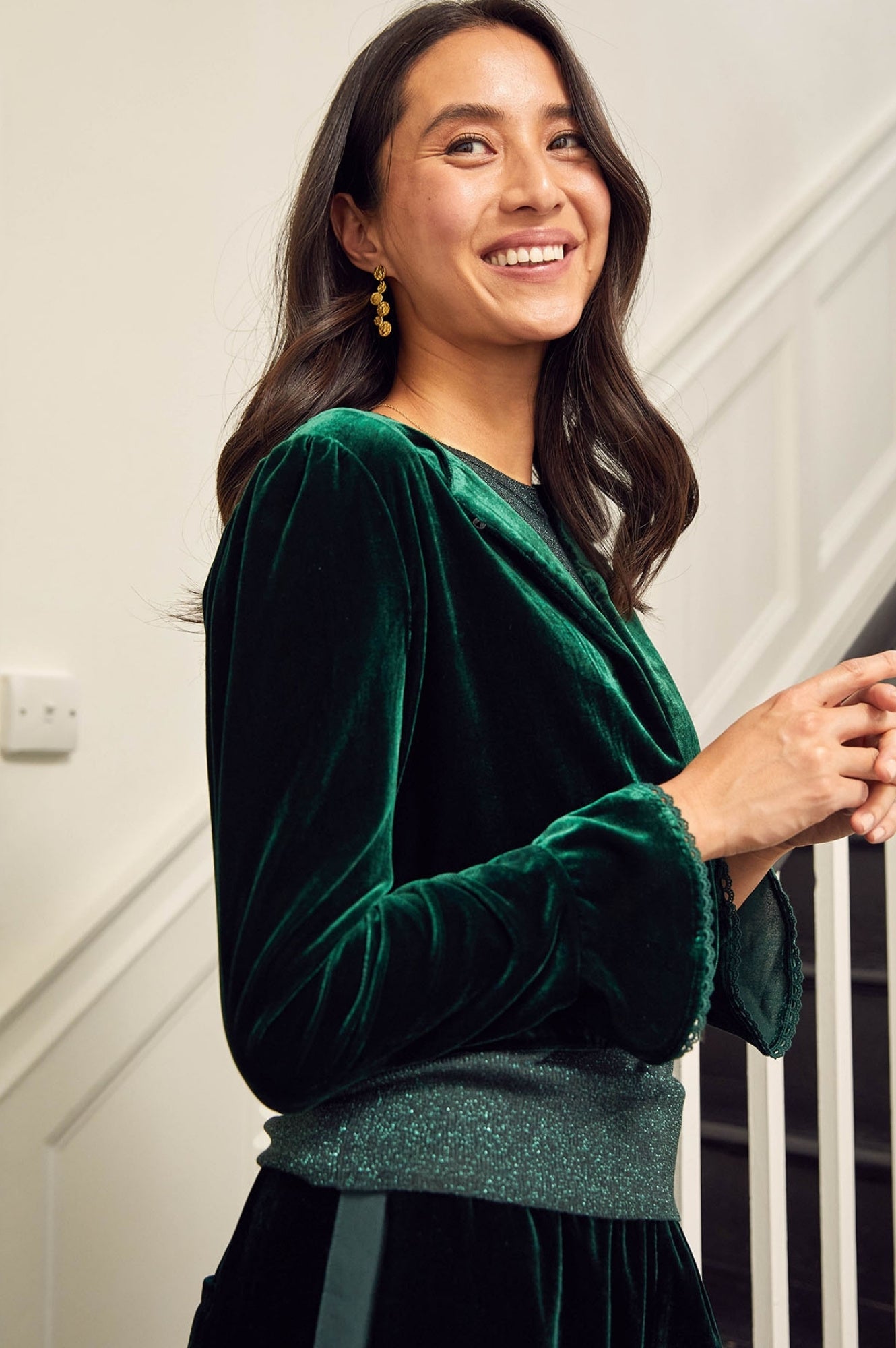 Emerald Green Velvet Shrug for Women - Elegant Long Sleeve Bolero Jacket for Evening Wear, Wedding, Party & Special Occasions
