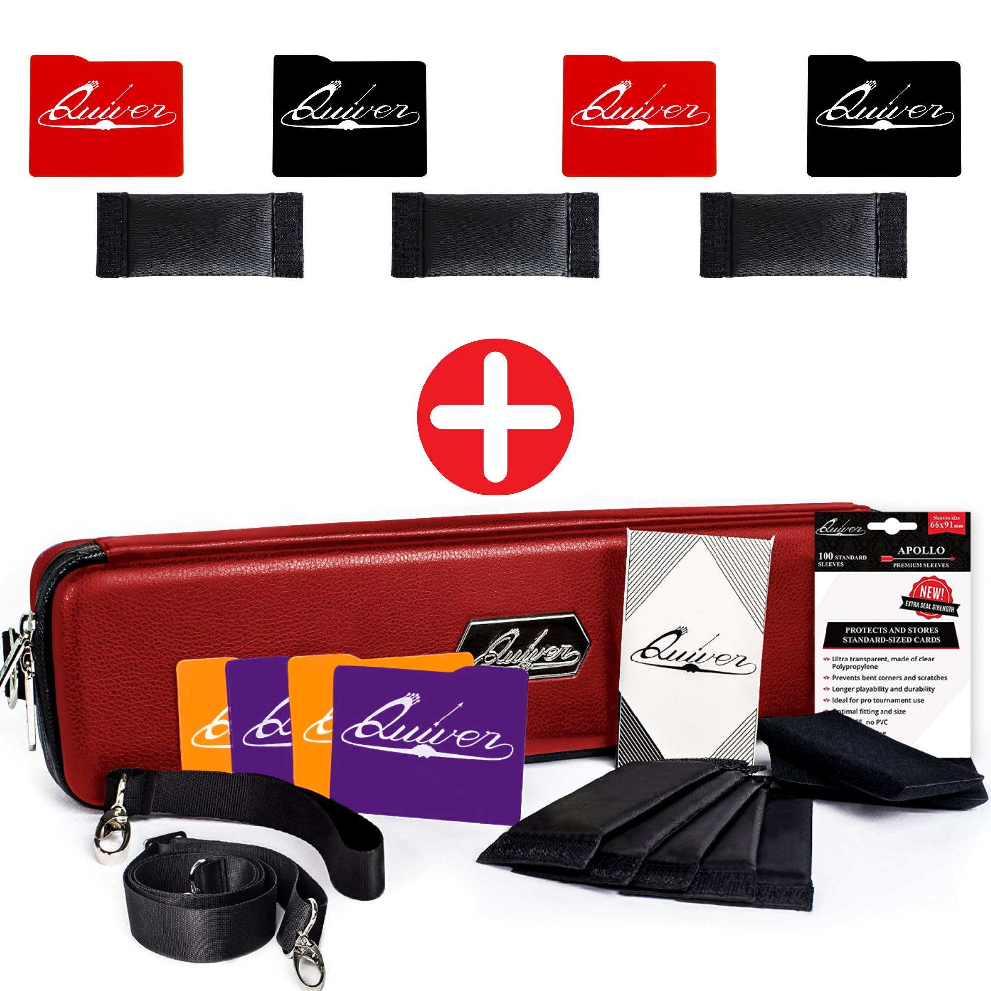 Quiver Time Bundles: Red Quiver Card Case with Red & Black Card Dividers - Perfect for Collectible Card Games, Trading Cards, and Sports Memorabilia Storage