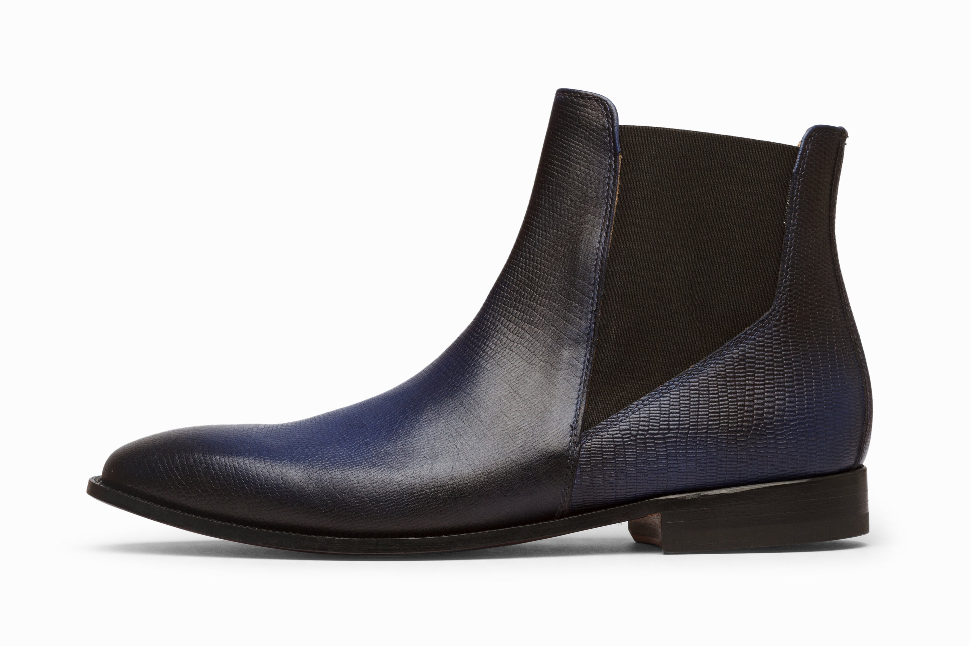 Lizard Skin Print Chelsea Boots for Women - Blue Patina Leather Ankle Boots - Stylish & Comfortable for Casual Outfits, Office Wear & Night Out