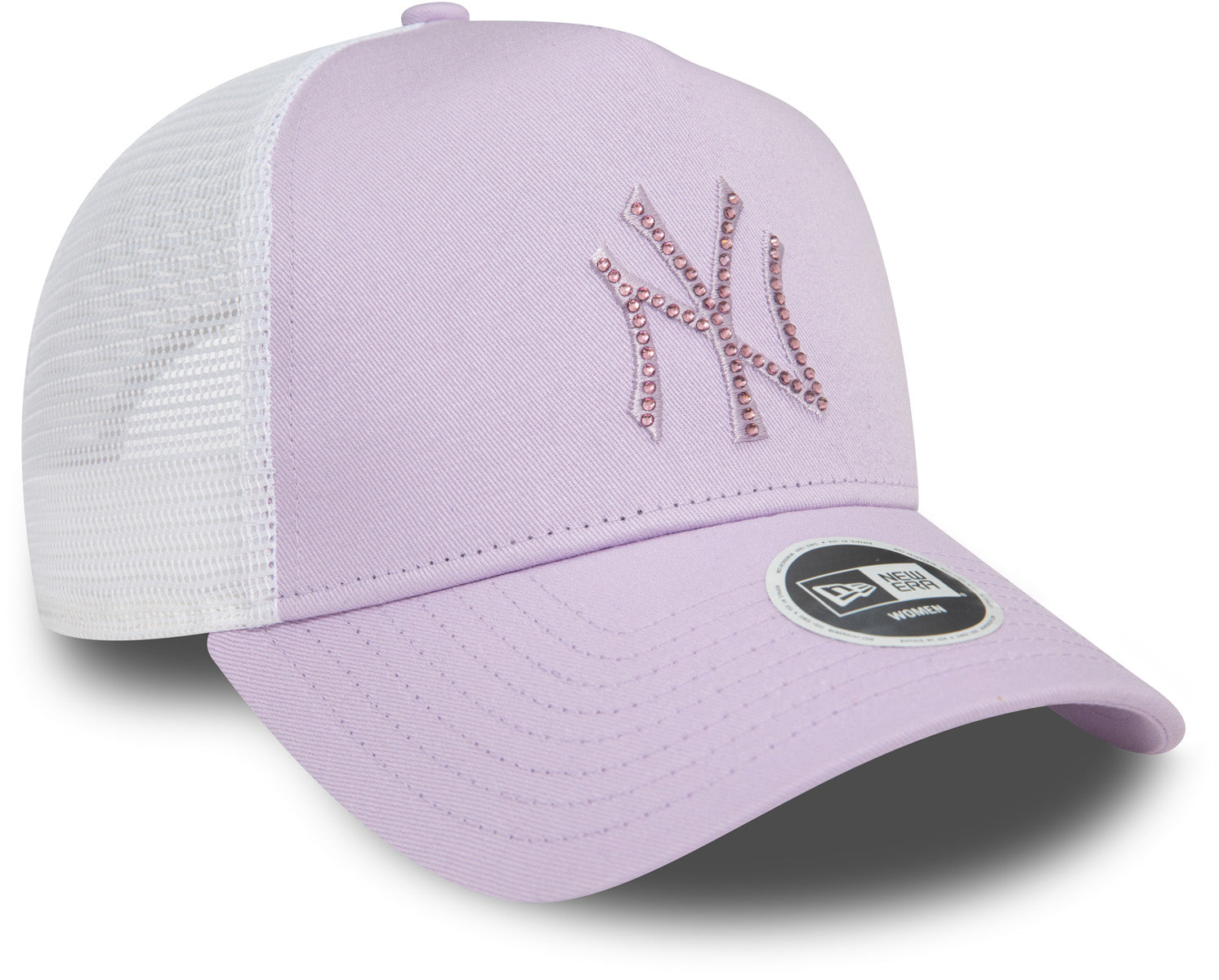 New York Yankees Women's New Era MLB Rhinestone Lilac Trucker Cap - Stylish Baseball Hat for Fans, Fashion & Outdoor Activities