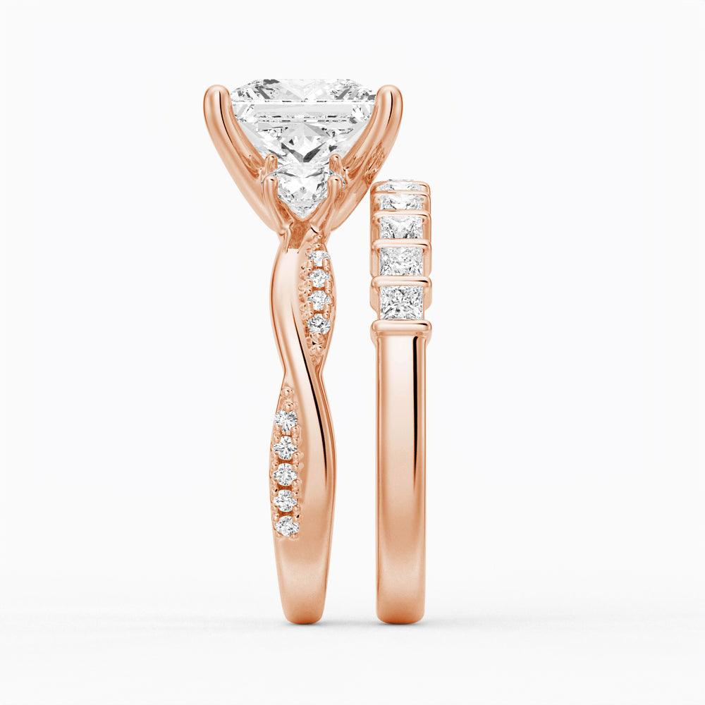 Twisted Band Princess Cut Three Stone Moissanite Engagement Ring for Women - Sparkling Wedding Proposal Jewelry Gift for Her - Perfect for Anniversaries, Valentine's Day & Special Occasions