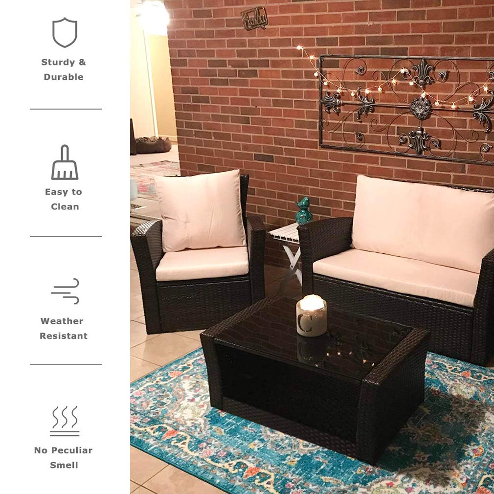 4-Piece Outdoor Patio Furniture Set - Rattan Wicker Sectional Sofa Conversation Set with Coffee Table for Backyard, Porch, Poolside, Balcony & Garden (Brown) - Perfect for Relaxing, Entertaining & Outdoor Gatherings