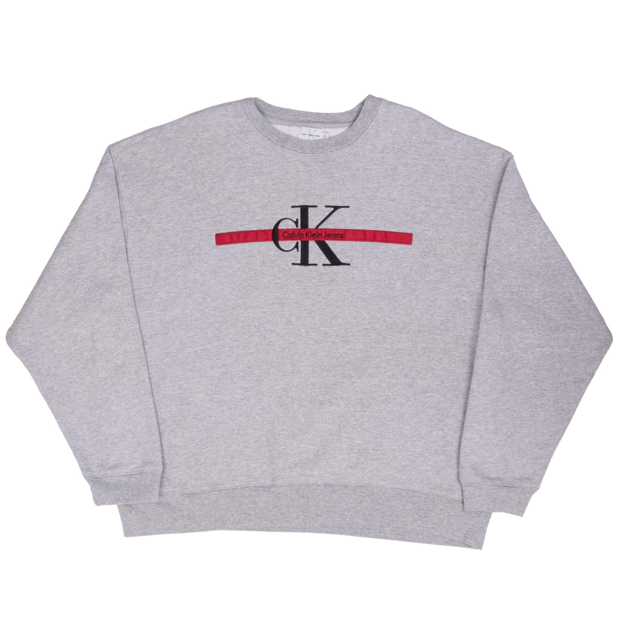 Vintage Calvin Klein Embroidered Grey Sweatshirt 1990s XL Made in USA - Retro Streetwear & 90s Fashion for Men and Women