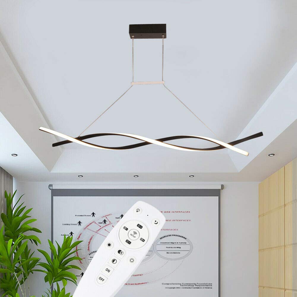 Modern Wave LED Pendant Light with Dimmable Remote Control - Contemporary Hanging Chandelier for Kitchen Island, Dining Room & Living Room Lighting - Energy Efficient LED Fixture for Home Decor