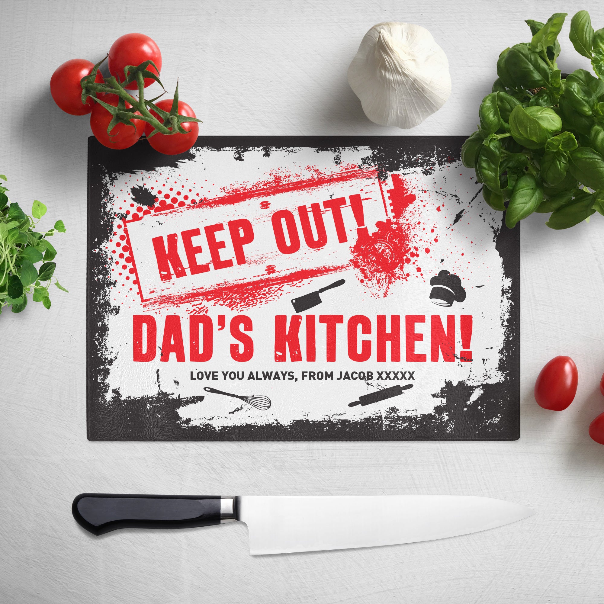 Personalized Keep Out My Kitchen Glass Chopping Board - Durable Non-Slip Cutting Board for Home Cooking, Baking & Entertaining - Perfect Gift for Chefs & Home Cooks