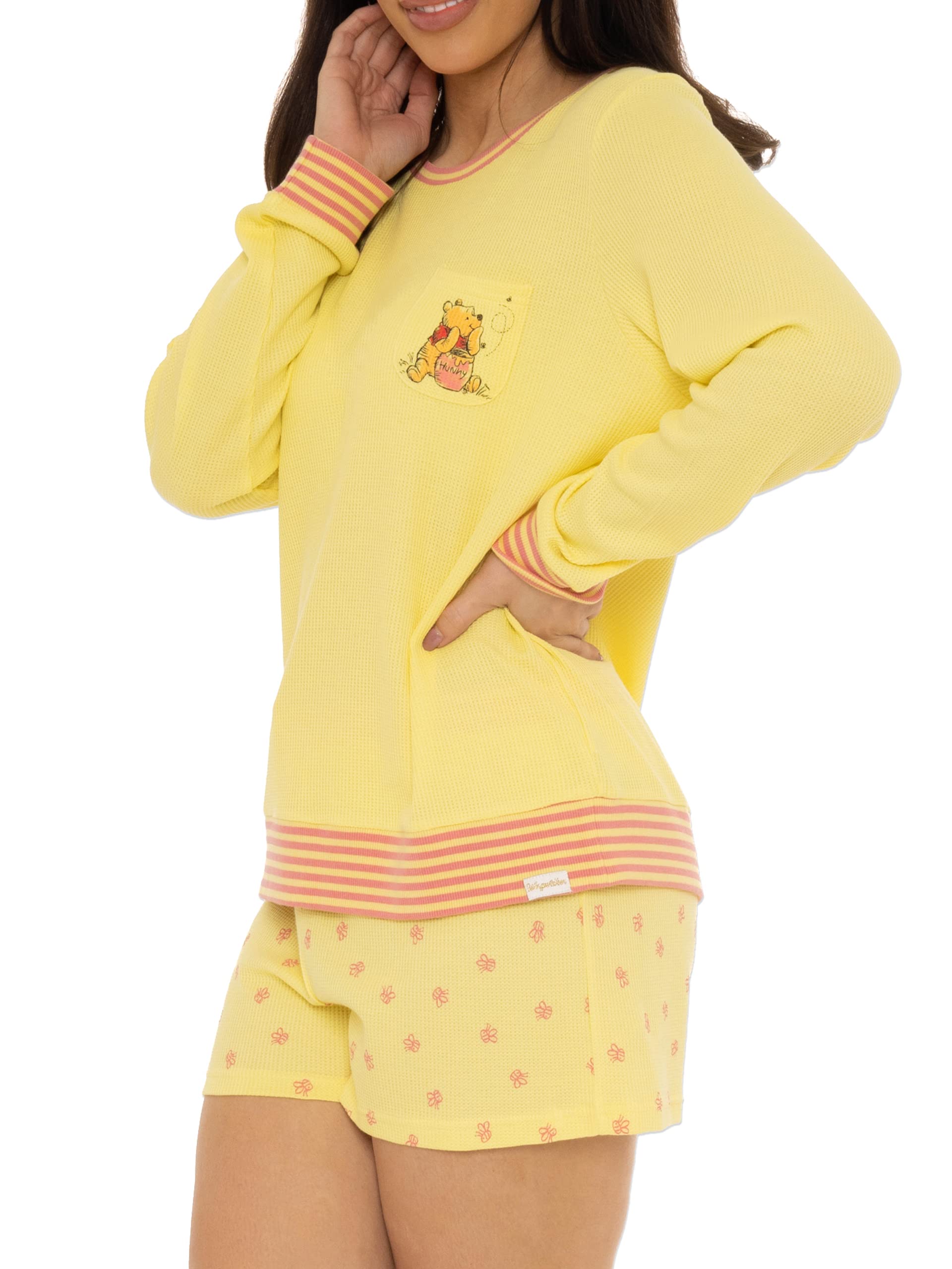 Disney Winnie The Pooh Women's Waffle Pajama Set - Tigger Piglet Eeyore Print Sleepwear for Women | Cozy Lounge & Sleep Pajamas for Disney Fans