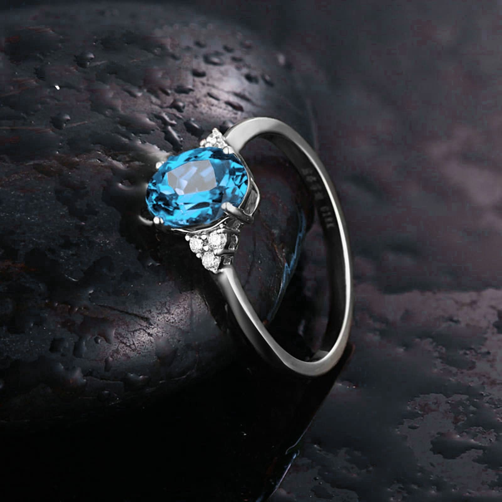 925 Sterling Silver Light Blue Oval Zircon Wedding Band for Women - Size 4.5 | Elegant Engagement Ring & Valentine's Day Gift for Her | Perfect for Proposals, Anniversaries, and Special Occasions