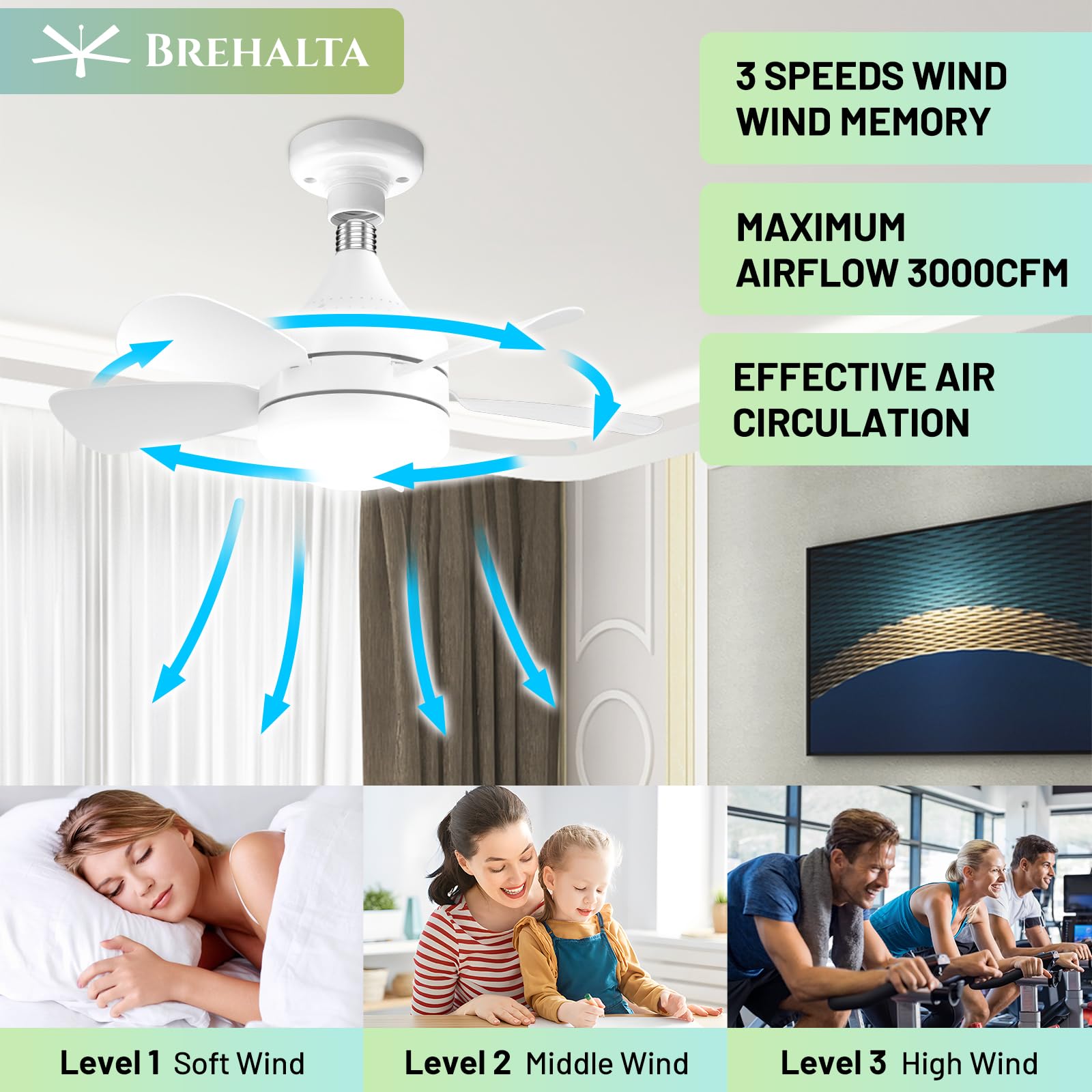 Remote Control Ceiling Fan with LED Light - 3 Color Temperatures (3000K-6500K), 3 Speed Settings, 2000LM Dimmable Bulb, Screw-In Socket Fan for Bedroom, Living Room, Kitchen & Garage - Perfect for Home Cooling and Ambient Lighting