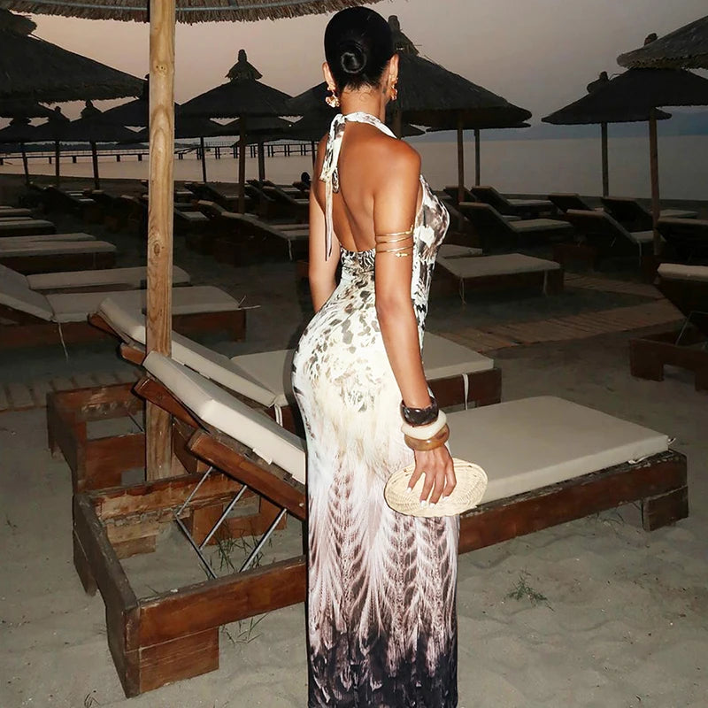 Sexy Backless V-Neck Lace-Up Maxi Dress for Women - Slim Fit Sleeveless Hollow Out Summer Dress | Perfect for Beach Vacation, Evening Party & Autumn Date Night