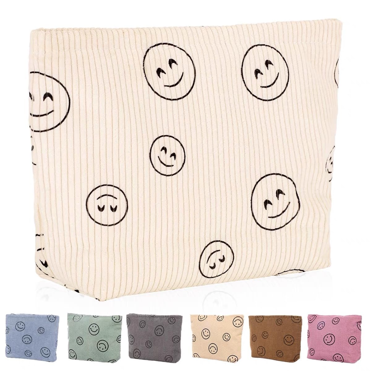 Preppy Cute Corduroy Makeup Bag for Women - Travel Essential Cosmetic & Toiletry Organizer (Full Beige) | Perfect for Gym, Vacation & Daily Use